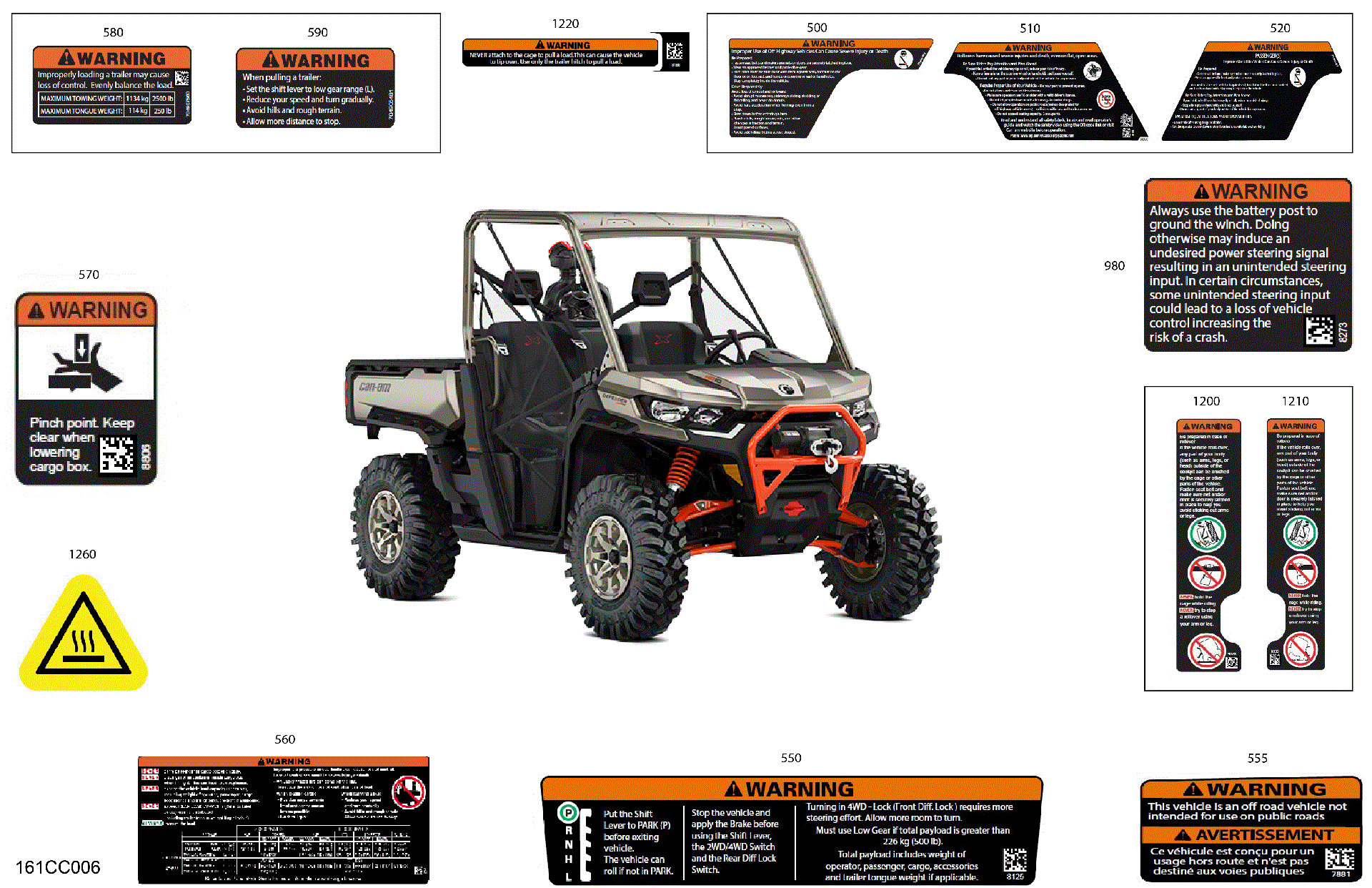 An Image of a Genuine Can-Am Parts Schematic Diagram showing the schematic - BODY - WARNING DECALS
