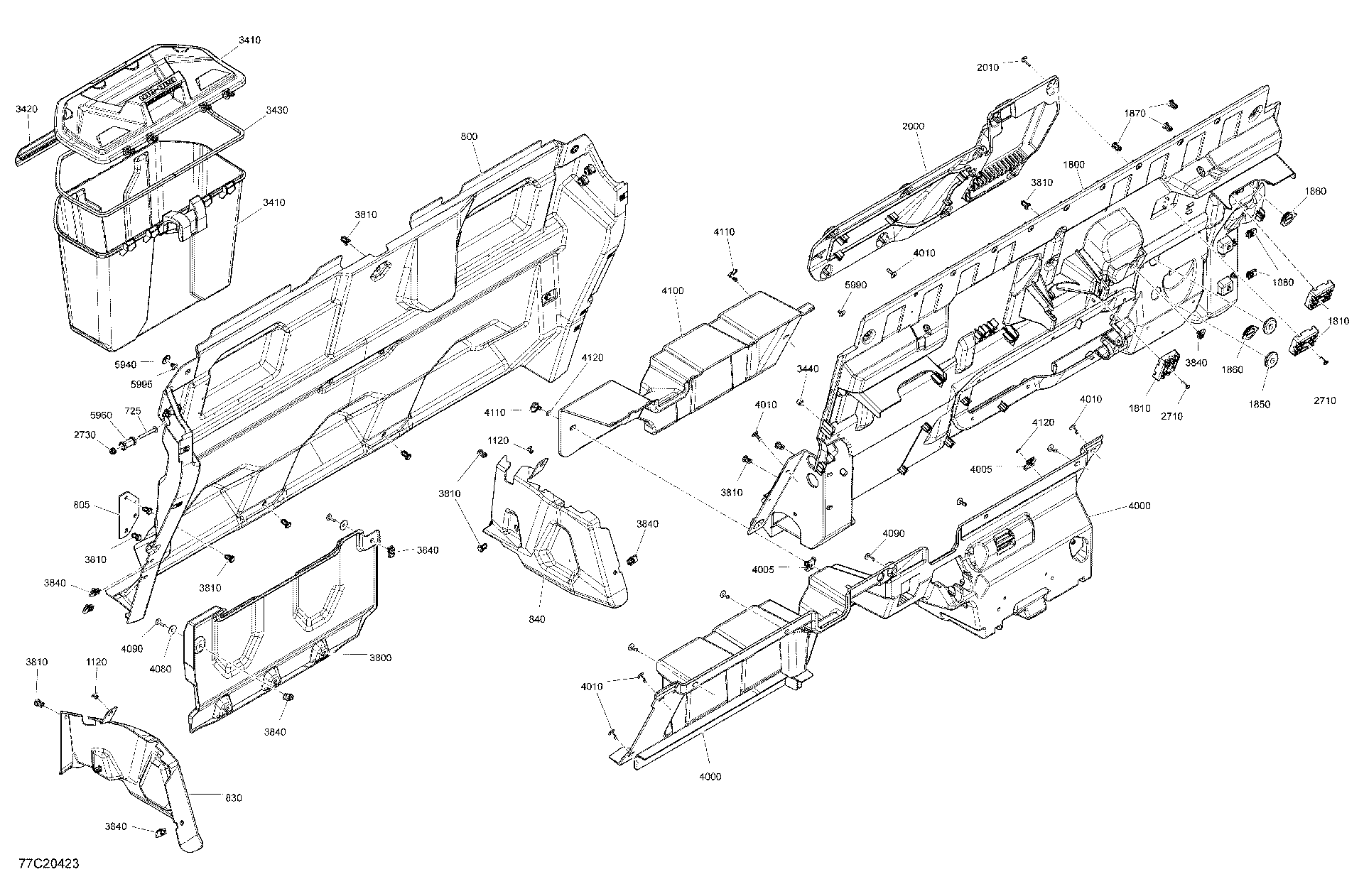 An Image of a Genuine Can-Am Parts Schematic Diagram showing the schematic - CAB INTERIOR - BACK WALL