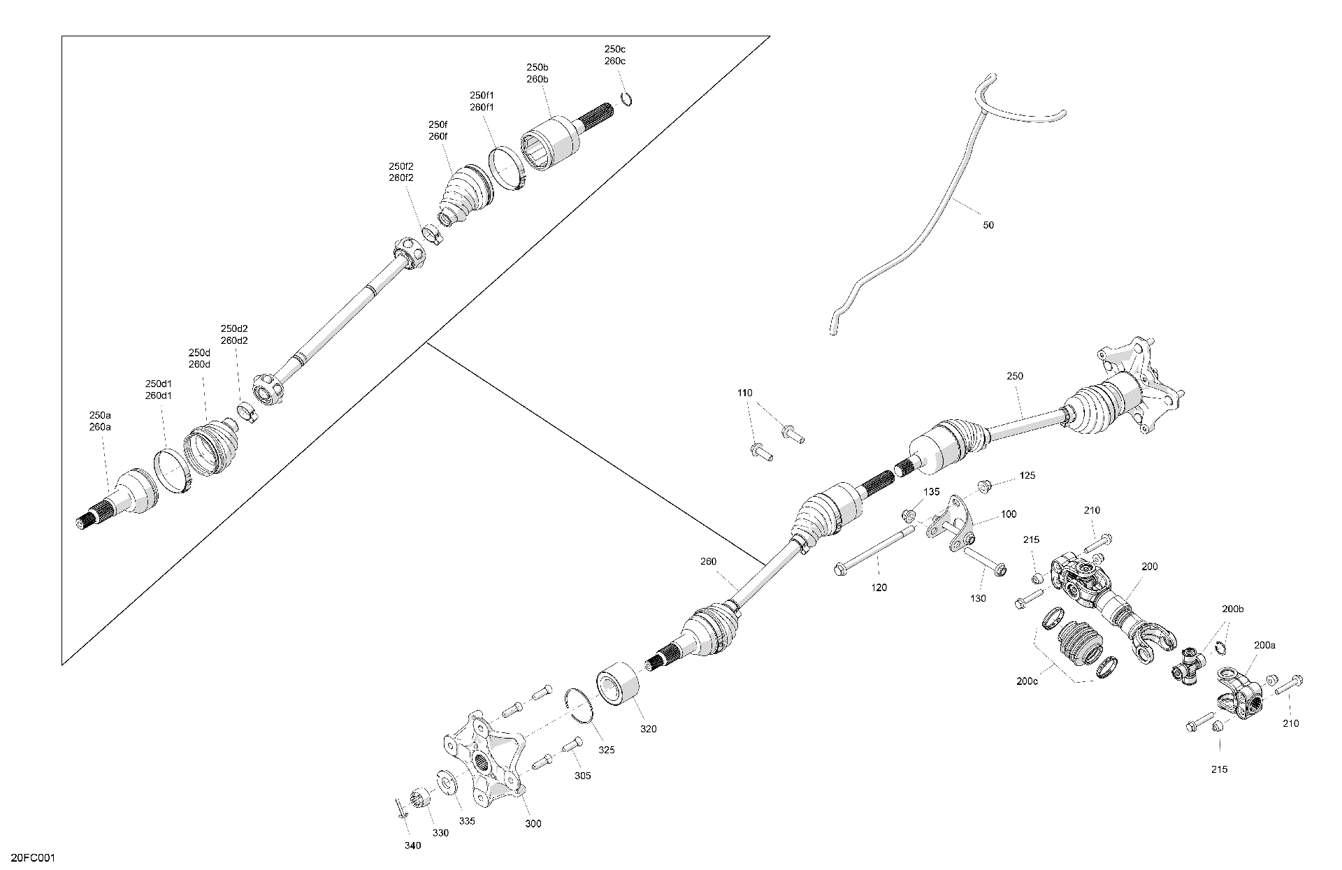 An Image of a Genuine Can-Am Parts Schematic Diagram showing the schematic - DRIVE - FRONT - COMMON PARTS