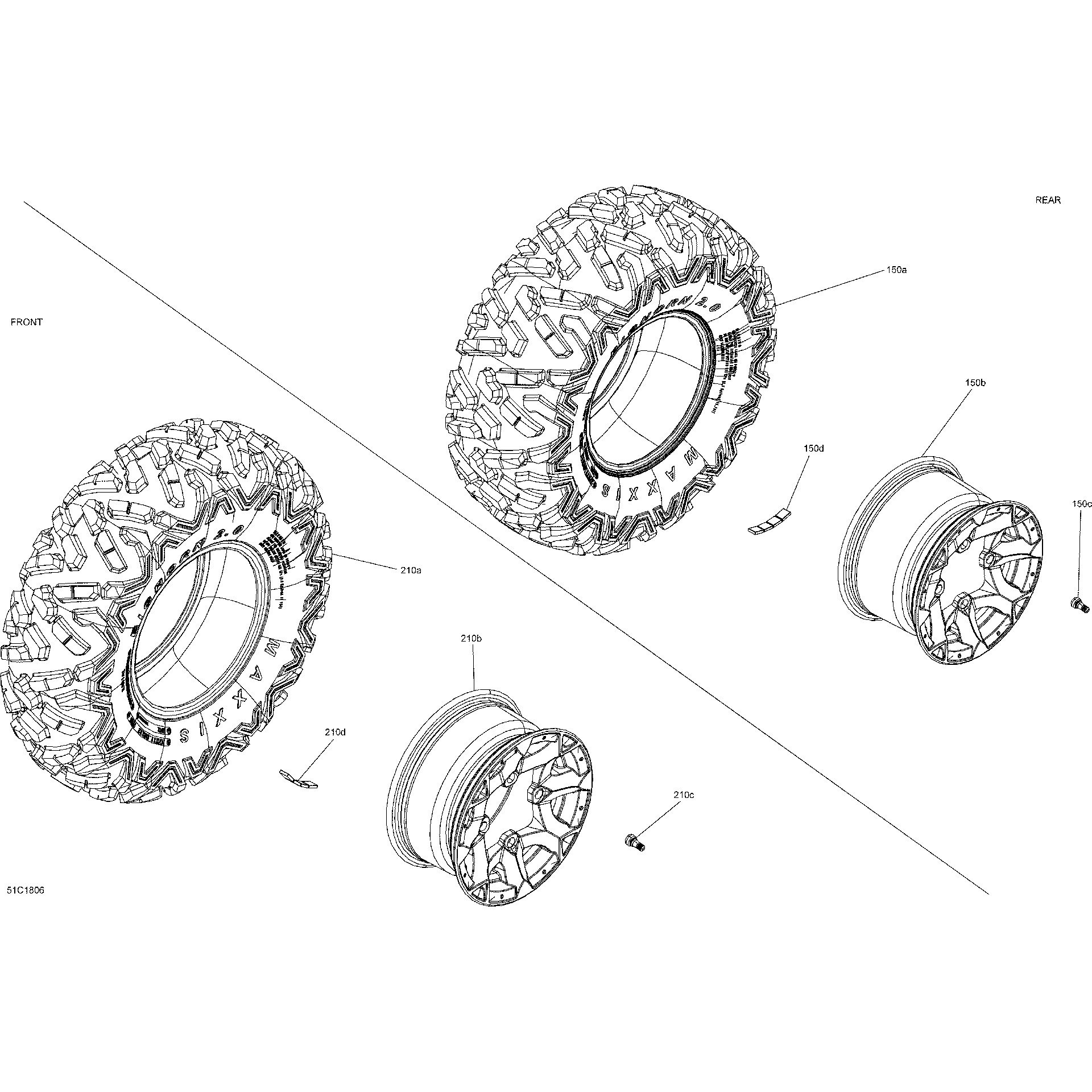An Image of a Genuine Can-Am Parts Schematic Diagram showing the schematic - WHEELS AND TIRES MAVERICK - PACKAGE DPS