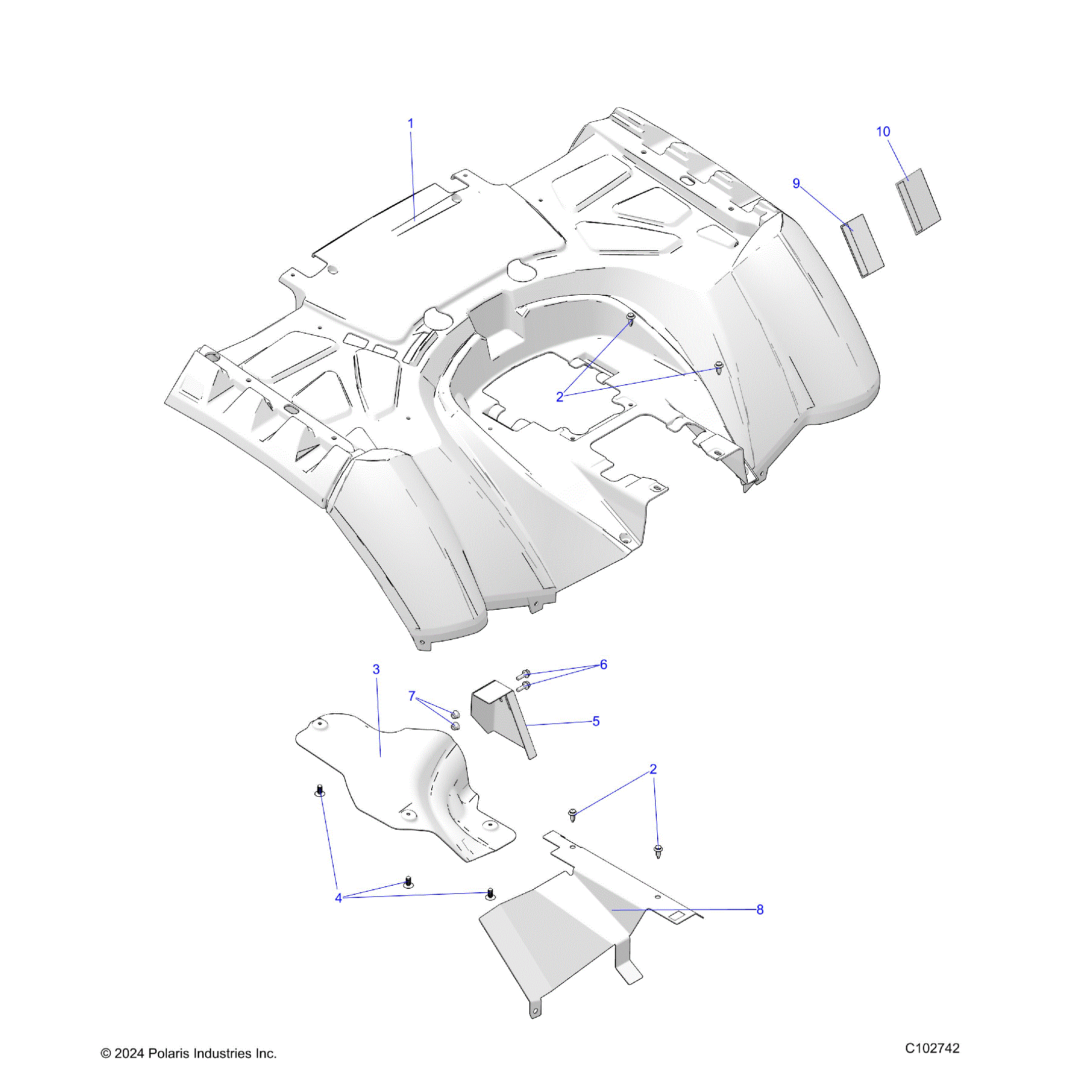 An Image of a Genuine Polaris Parts Schematic Diagram showing the schematic - BODY: REAR CAB - 2025 POLARIS SPORTSMAN XP 1000 MUD