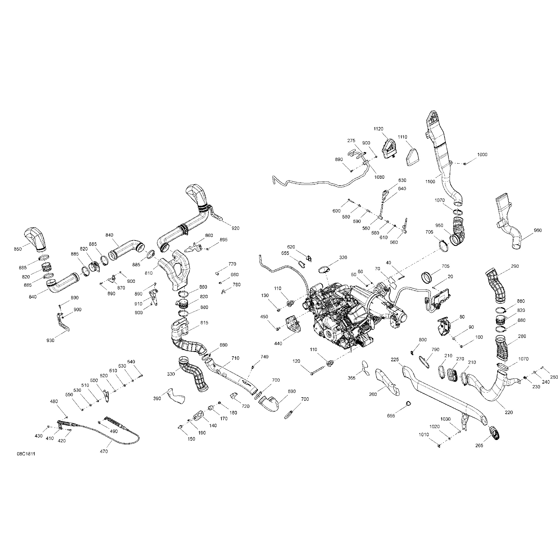 An Image of a Genuine Can-Am Parts Schematic Diagram showing the schematic - ENGINE MAVERICK MAX - PACKAGE X MR