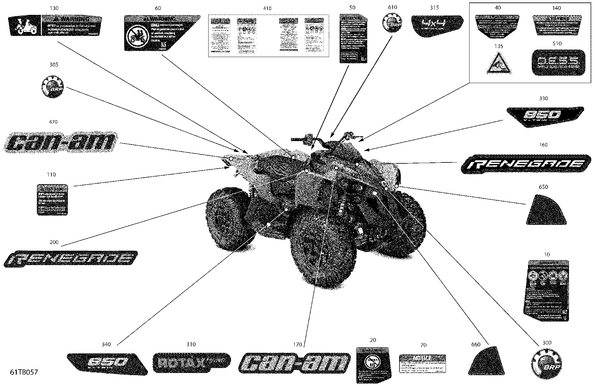 An Image of a Genuine Can-Am Parts Schematic Diagram showing the schematic - BODY - DECALS