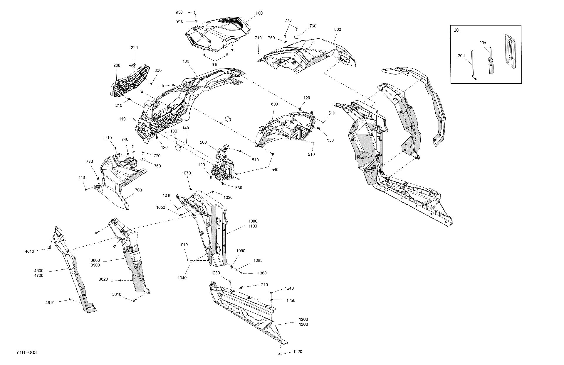 An Image of a Genuine Can-Am Parts Schematic Diagram showing the schematic - BODY - FRONT SECTION
