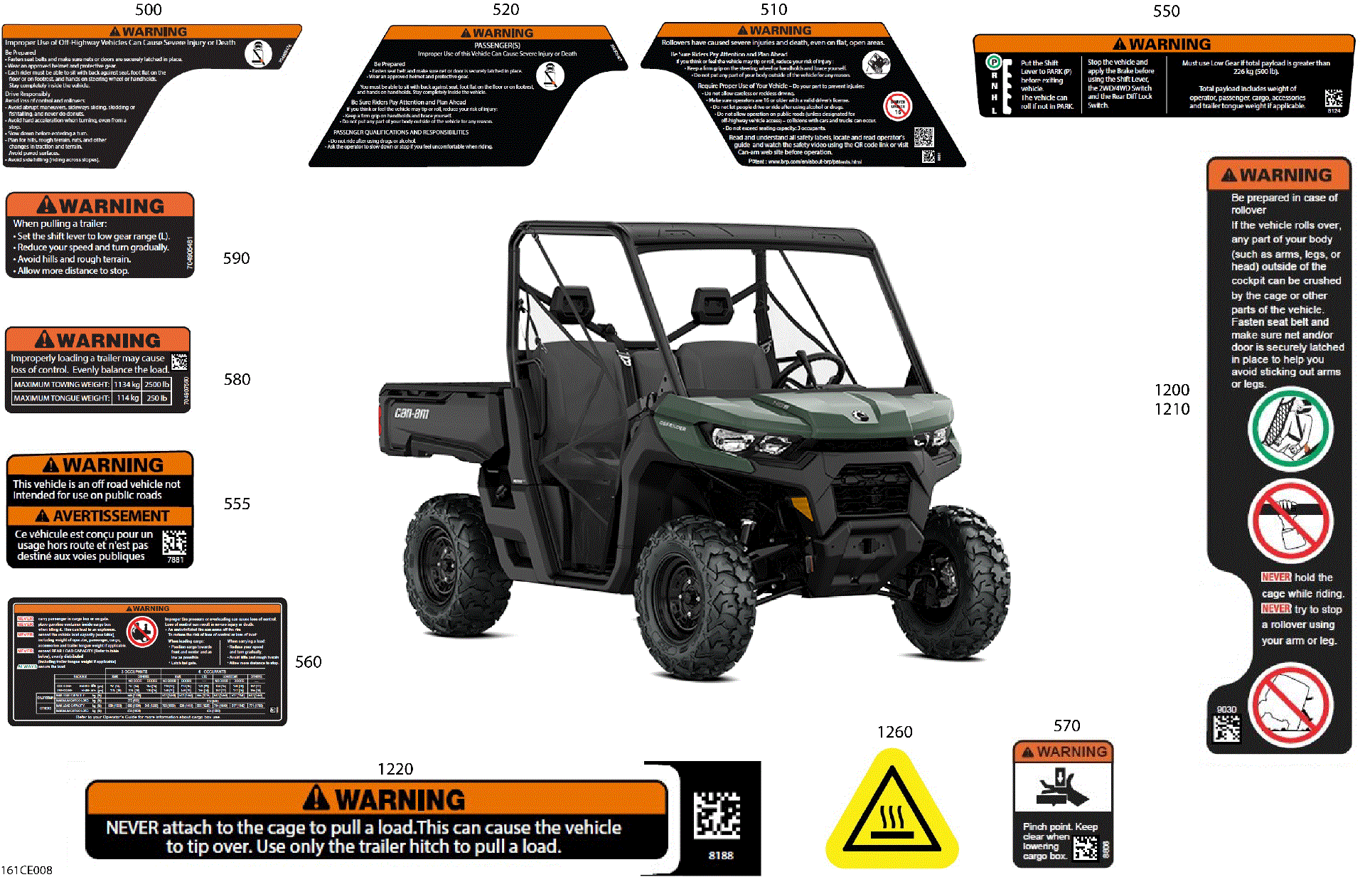 An Image of a Genuine Can-Am Parts Schematic Diagram showing the schematic - BODY - WARNING DECALS
