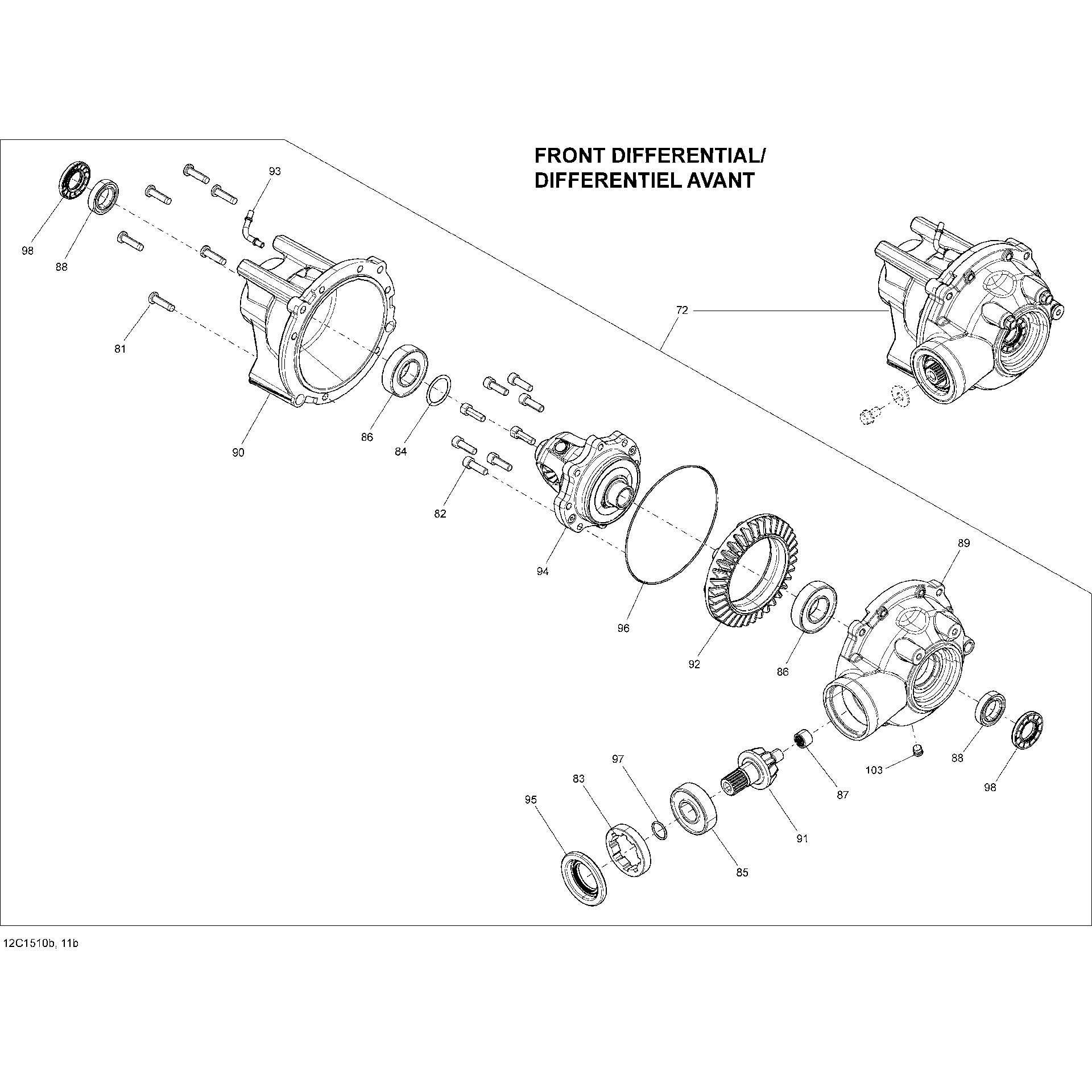 An Image of a Genuine Can-Am Parts Schematic Diagram showing the schematic - DRIVE SYSTEM FRONT DIFFERENTIAL_12C1511B