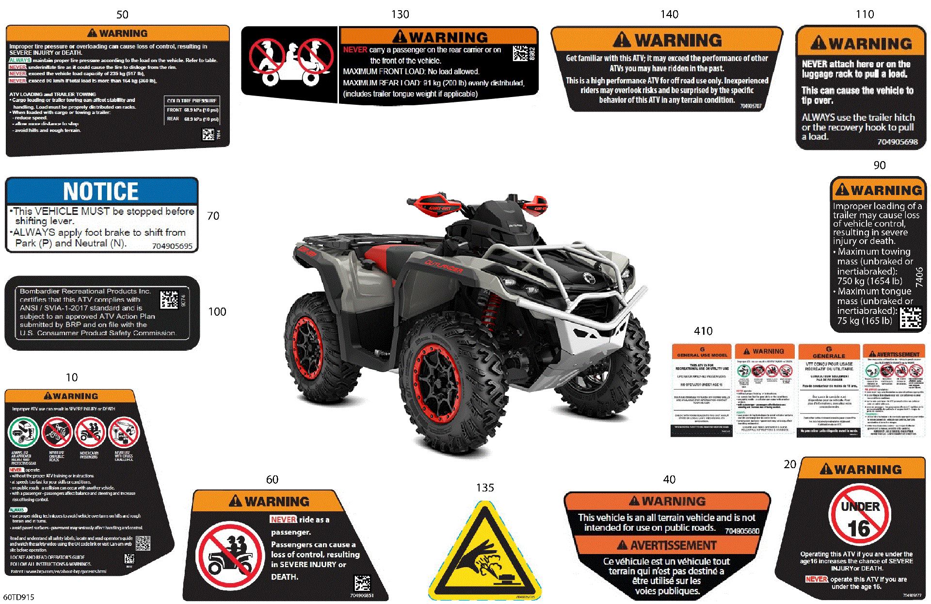 An Image of a Genuine Can-Am Parts Schematic Diagram showing the schematic - BODY - WARNING DECALS
