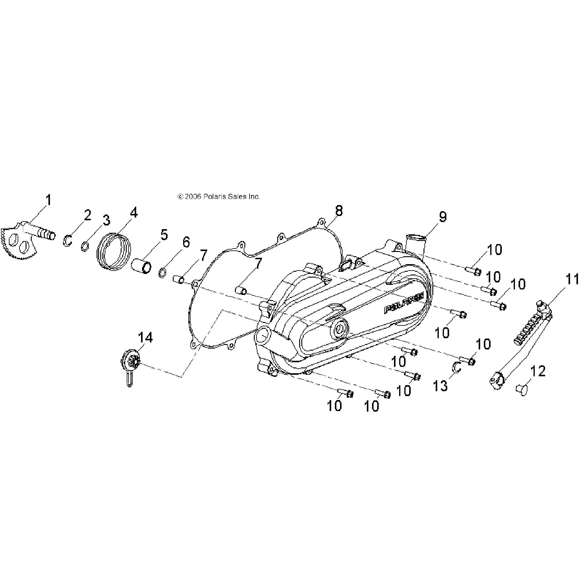 An Image of a Genuine Polaris Parts Schematic Diagram showing the schematic - ENGINE: CLUTCH COVER and KICK START - 2018 POLARIS OUTLAW 50