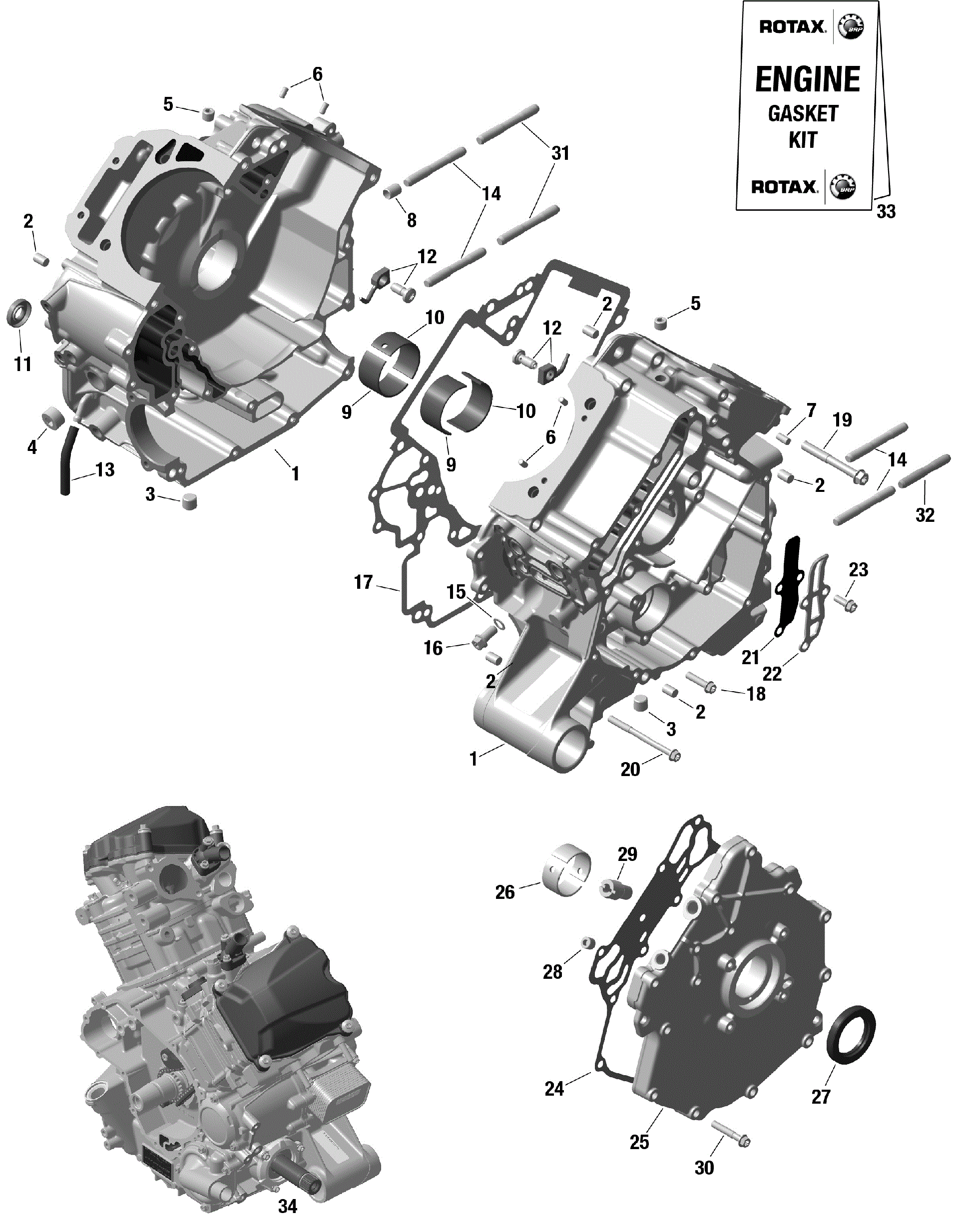 An Image of a Genuine Can-Am Parts Schematic Diagram showing the schematic - ROTAX - CRANKCASE