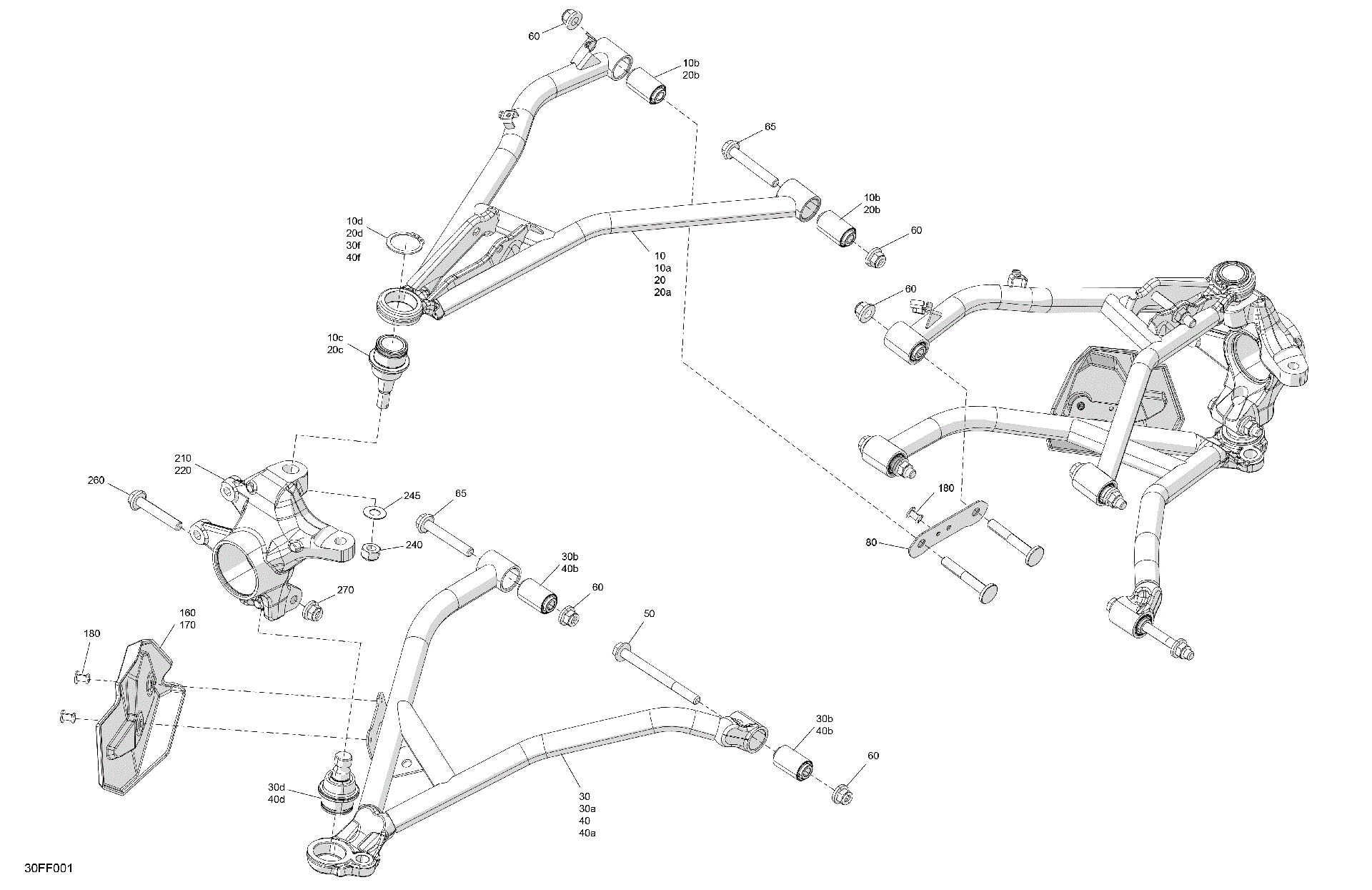 An Image of a Genuine Can-Am Parts Schematic Diagram showing the schematic - SUSPENSION - FRONT COMPONENTS