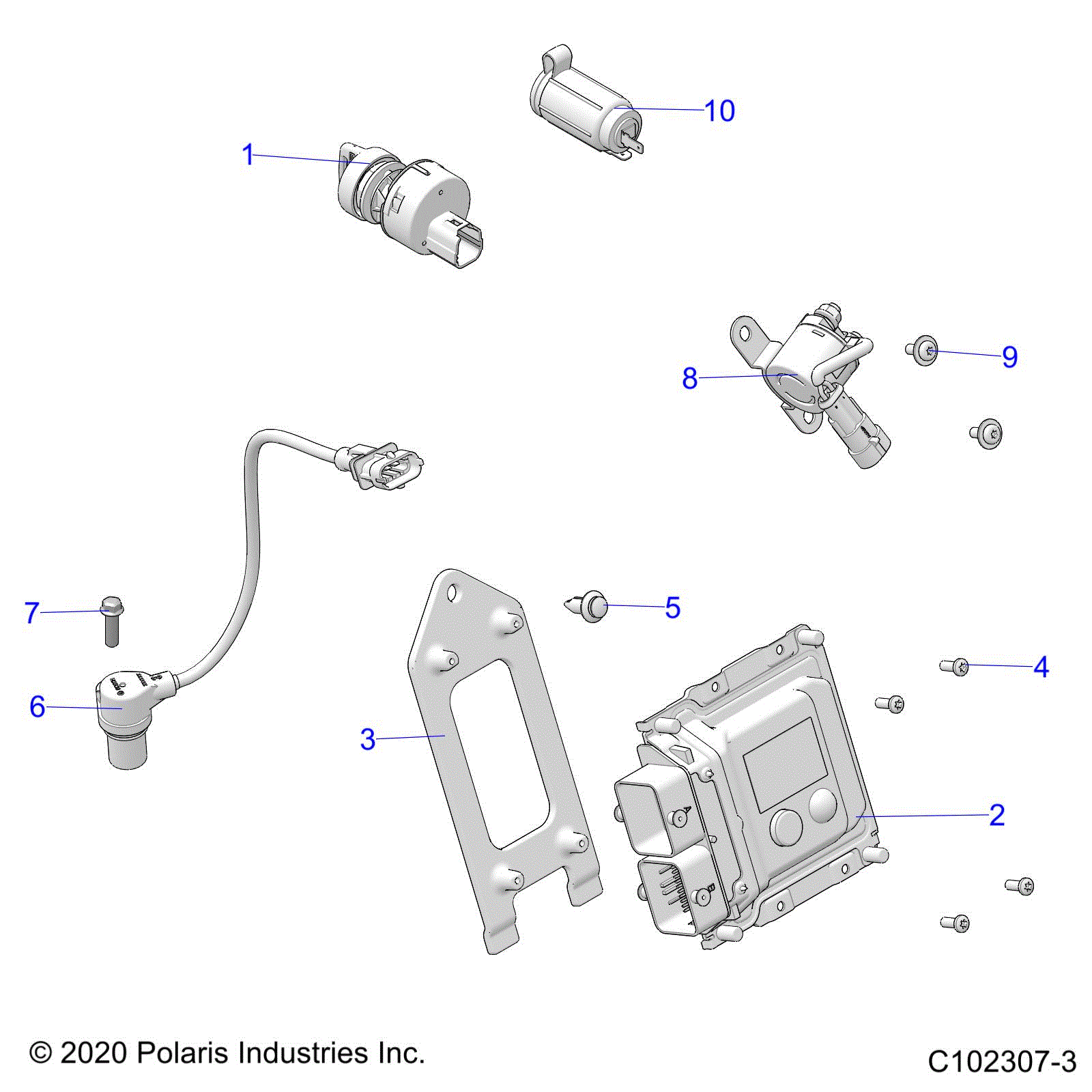 An Image of a Genuine Polaris Parts Schematic Diagram showing the schematic - ELECTRICAL: SWITCHES SENSORS and ECM - 2021 POLARIS SPORTSMAN TOURING 570 PREMIUM
