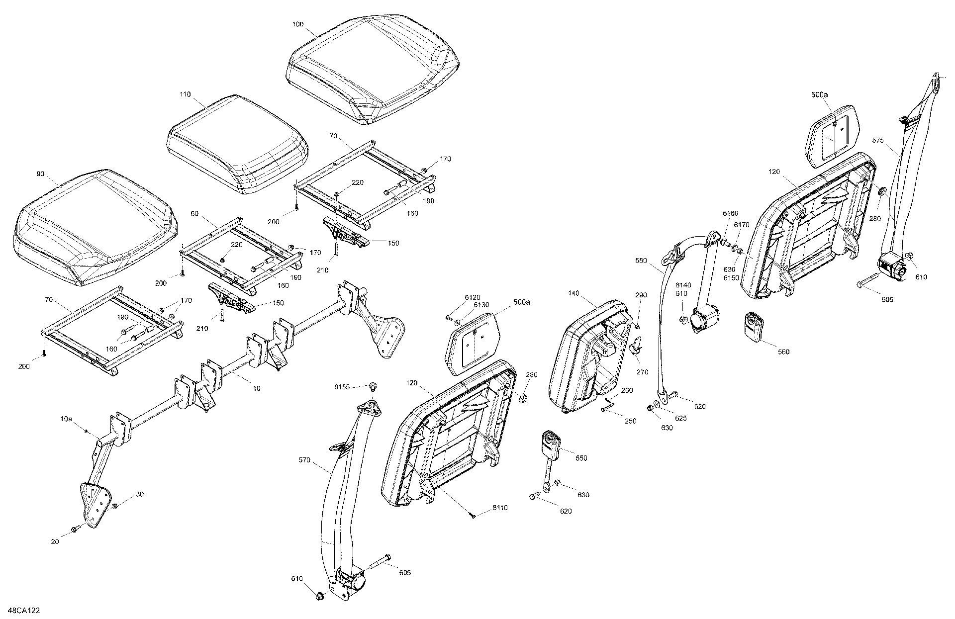An Image of a Genuine Can-Am Parts Schematic Diagram showing the schematic - BODY - BACK SEAT - DPS