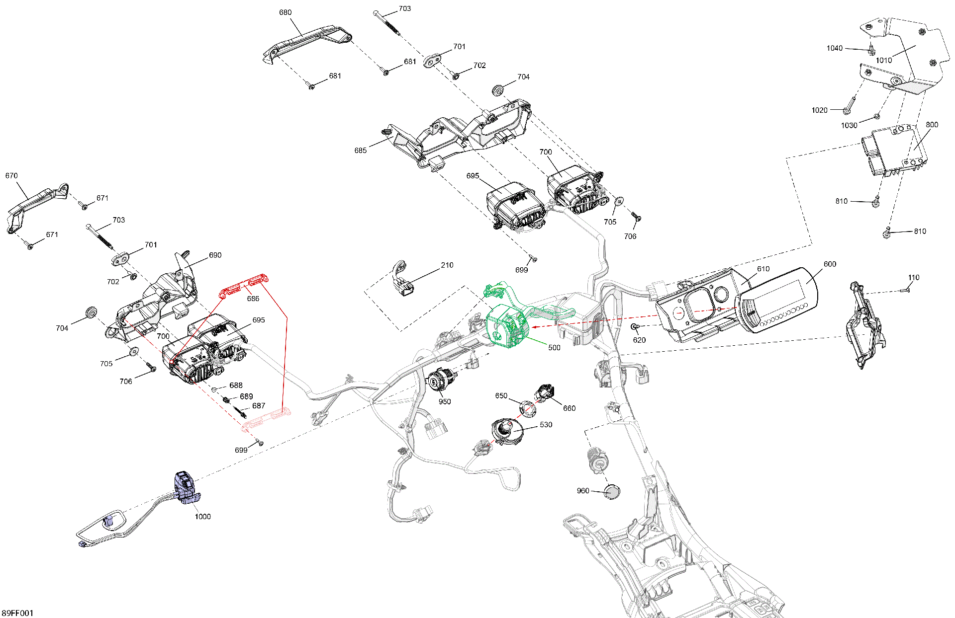 An Image of a Genuine Can-Am Parts Schematic Diagram showing the schematic - ELECTRIC - FRONT SECTION