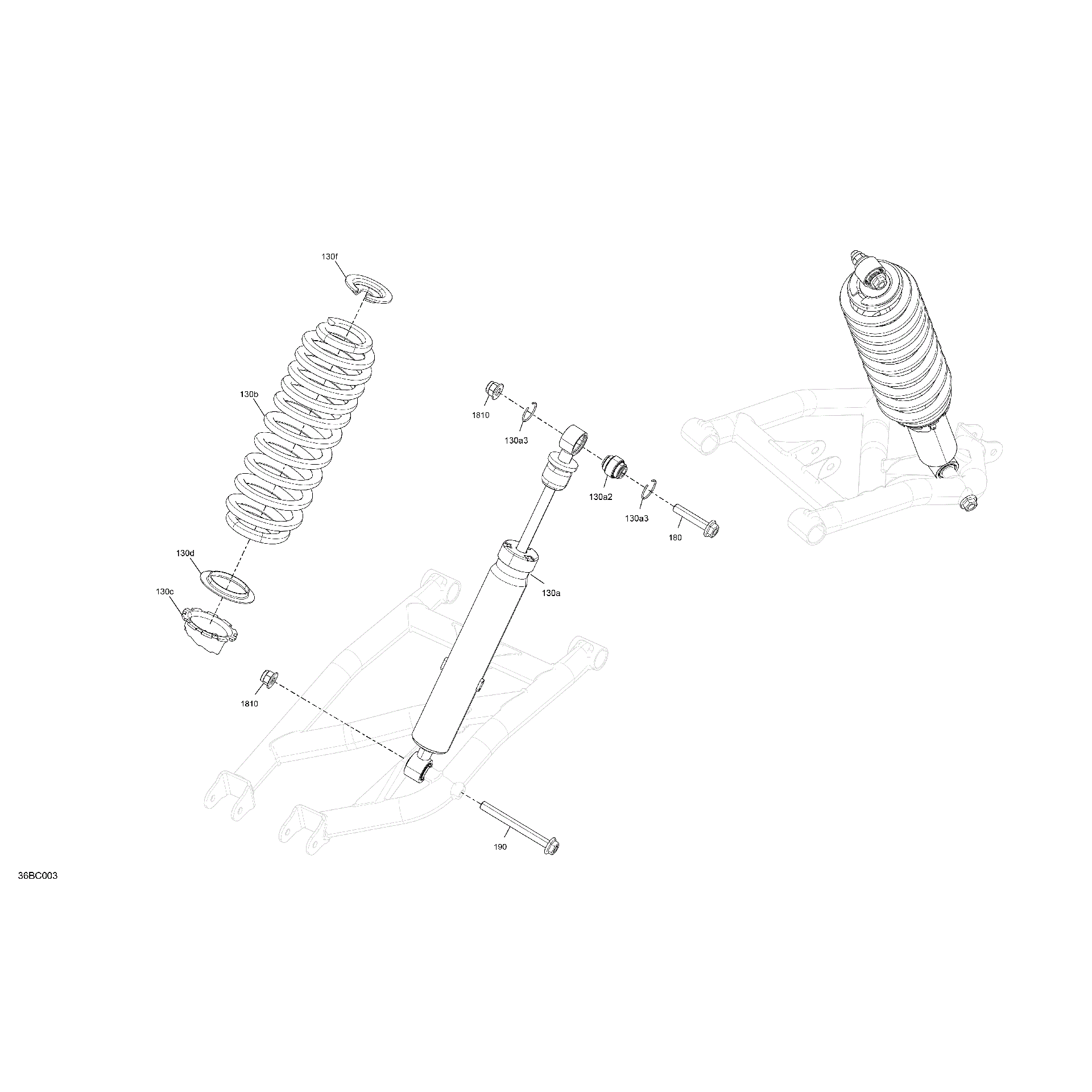 An Image of a Genuine Can-Am Parts Schematic Diagram showing the schematic - SUSPENSION - REAR SHOCKS