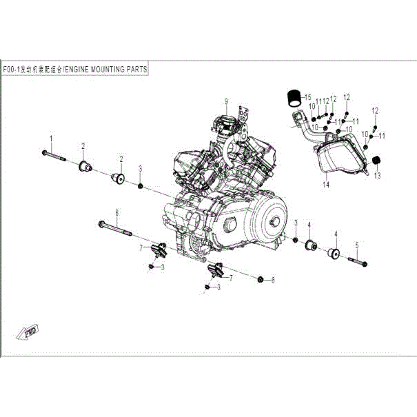 An Image of a Genuine CFMOTO Parts Schematic Diagram showing the schematic - ENGINE MOUNTING PARTS - 2016 CFMOTO ZFORCE 800 EX