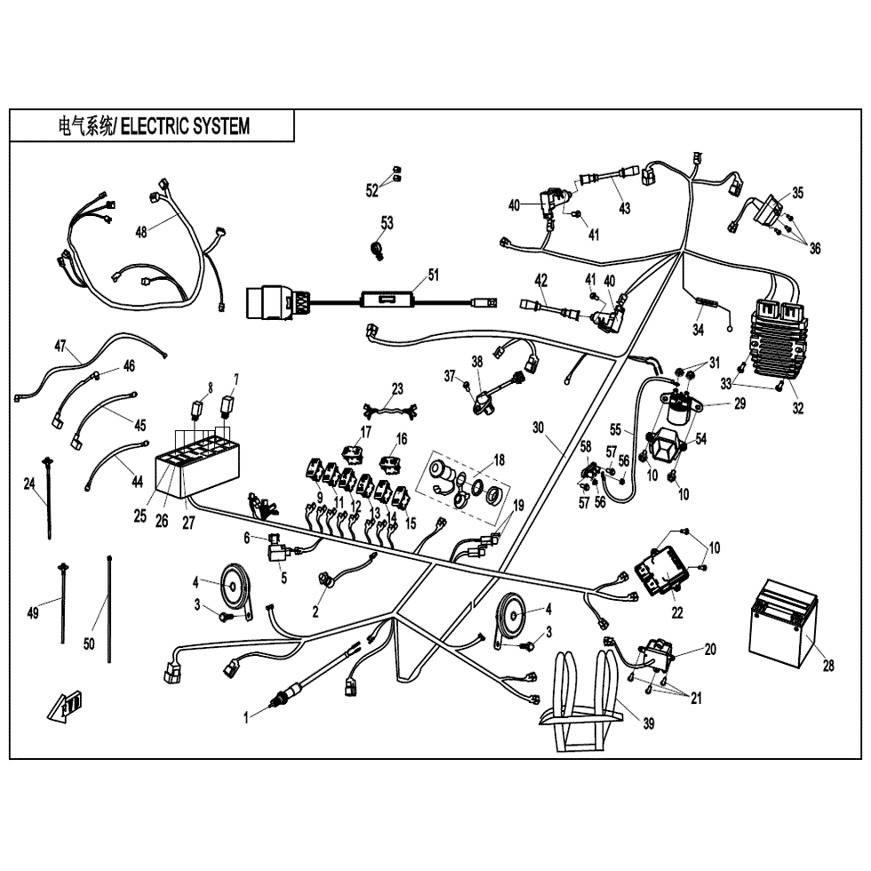 An Image of a Genuine CFMOTO Parts Schematic Diagram showing the schematic - ELECTRIC SYSTEM - 2022 CFMOTO ZFORCE 800 Trail
