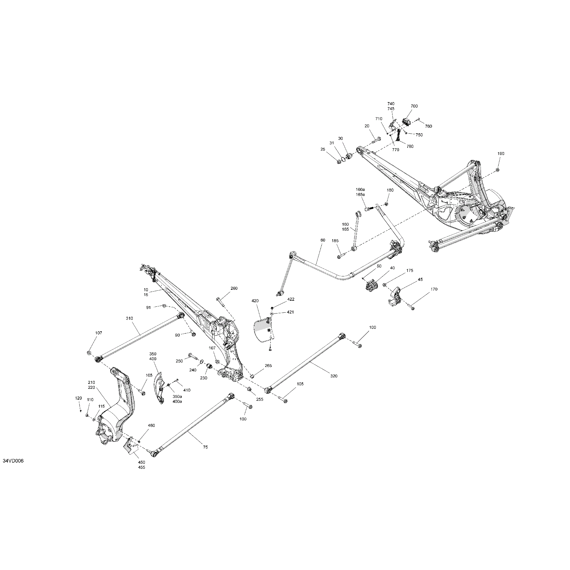 An Image of a Genuine Can-Am Parts Schematic Diagram showing the schematic - SUSPENSION - REAR COMPONENTS