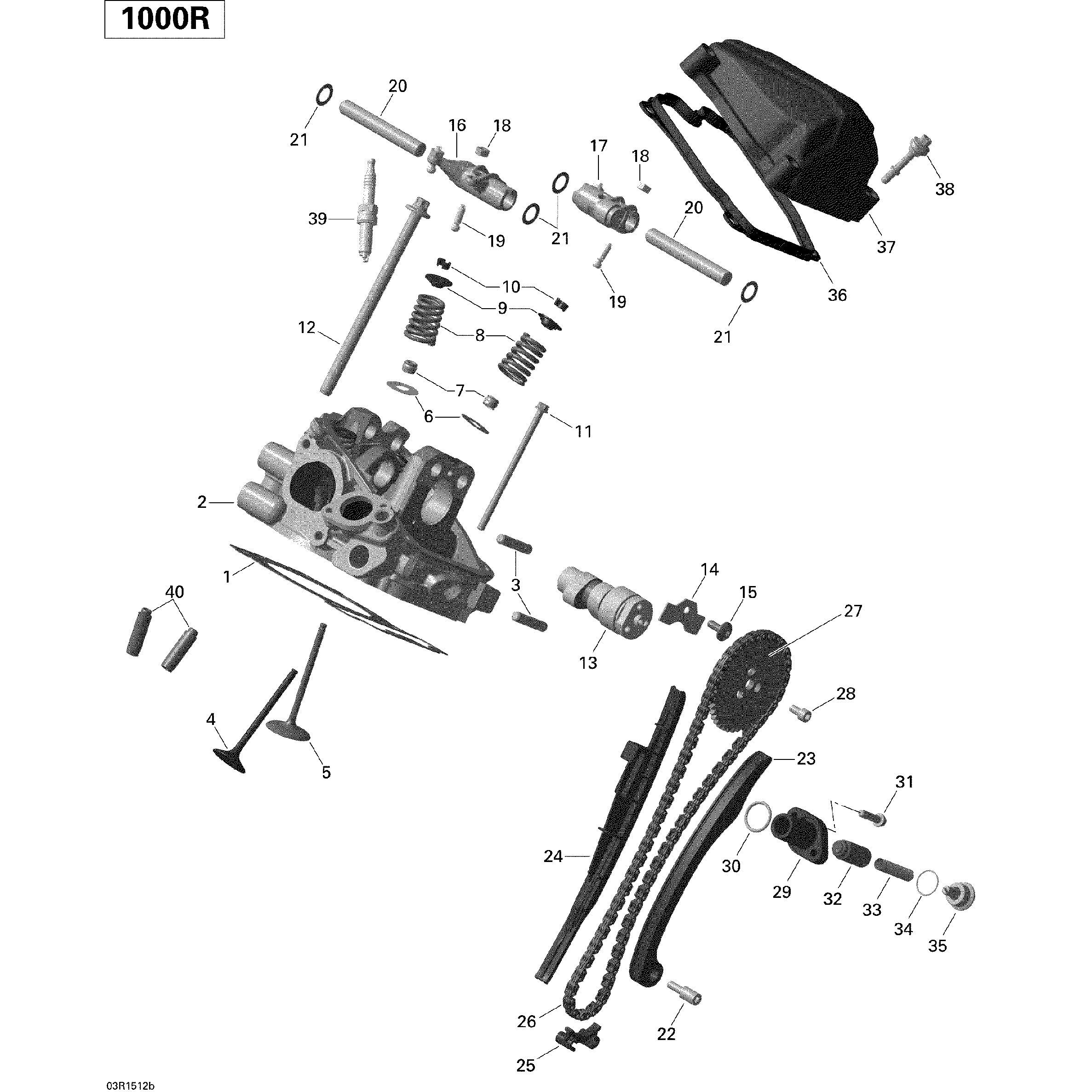 An Image of a Genuine Can-Am Parts Schematic Diagram showing the schematic - CYLINDER HEAD REAR _03R1512B