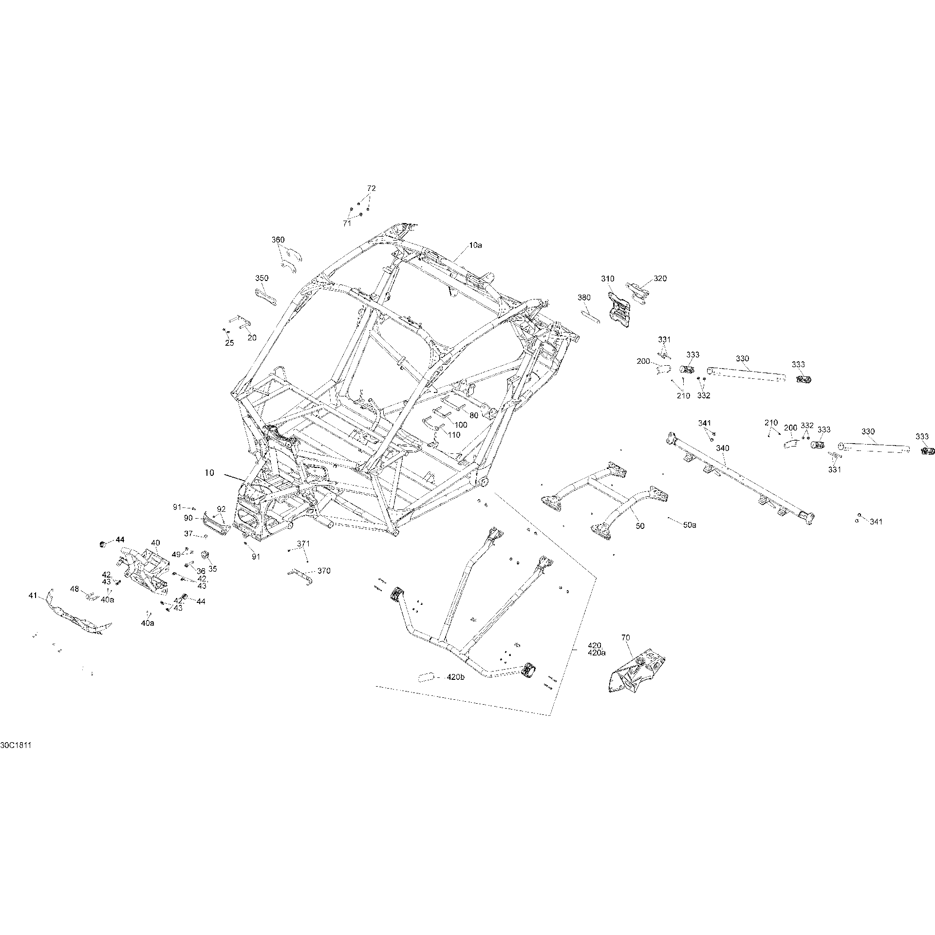 An Image of a Genuine Can-Am Parts Schematic Diagram showing the schematic - FRAME - PACKAGE X RC