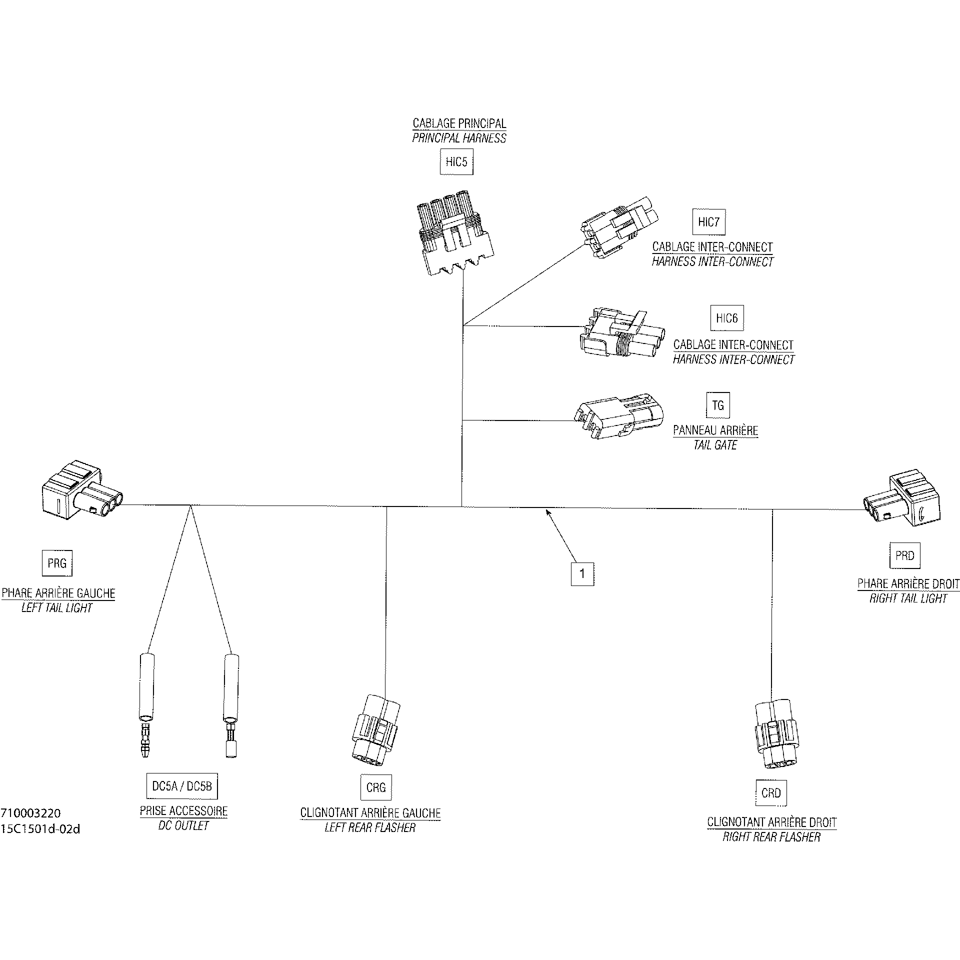 An Image of a Genuine Can-Am Parts Schematic Diagram showing the schematic - ELECTRICAL HARNESS REAR EUROPE_15C1501D