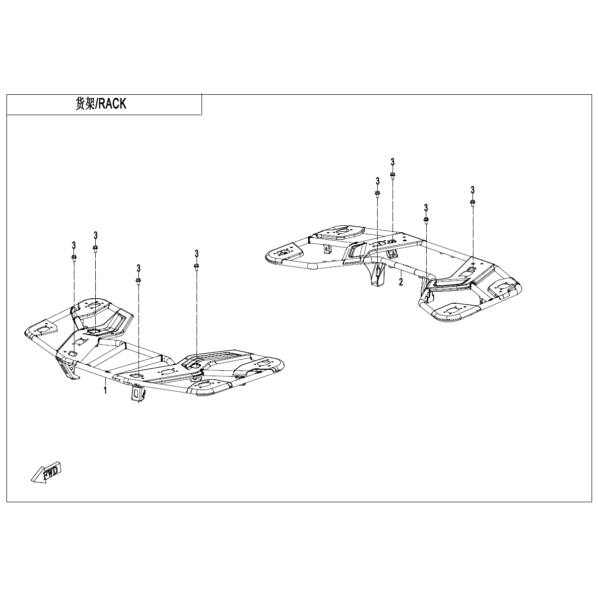 An Image of a genuine CFMOTO Parts Schematic Diagram showing the group - RACK - 2022 CFMOTO CFORCE 400