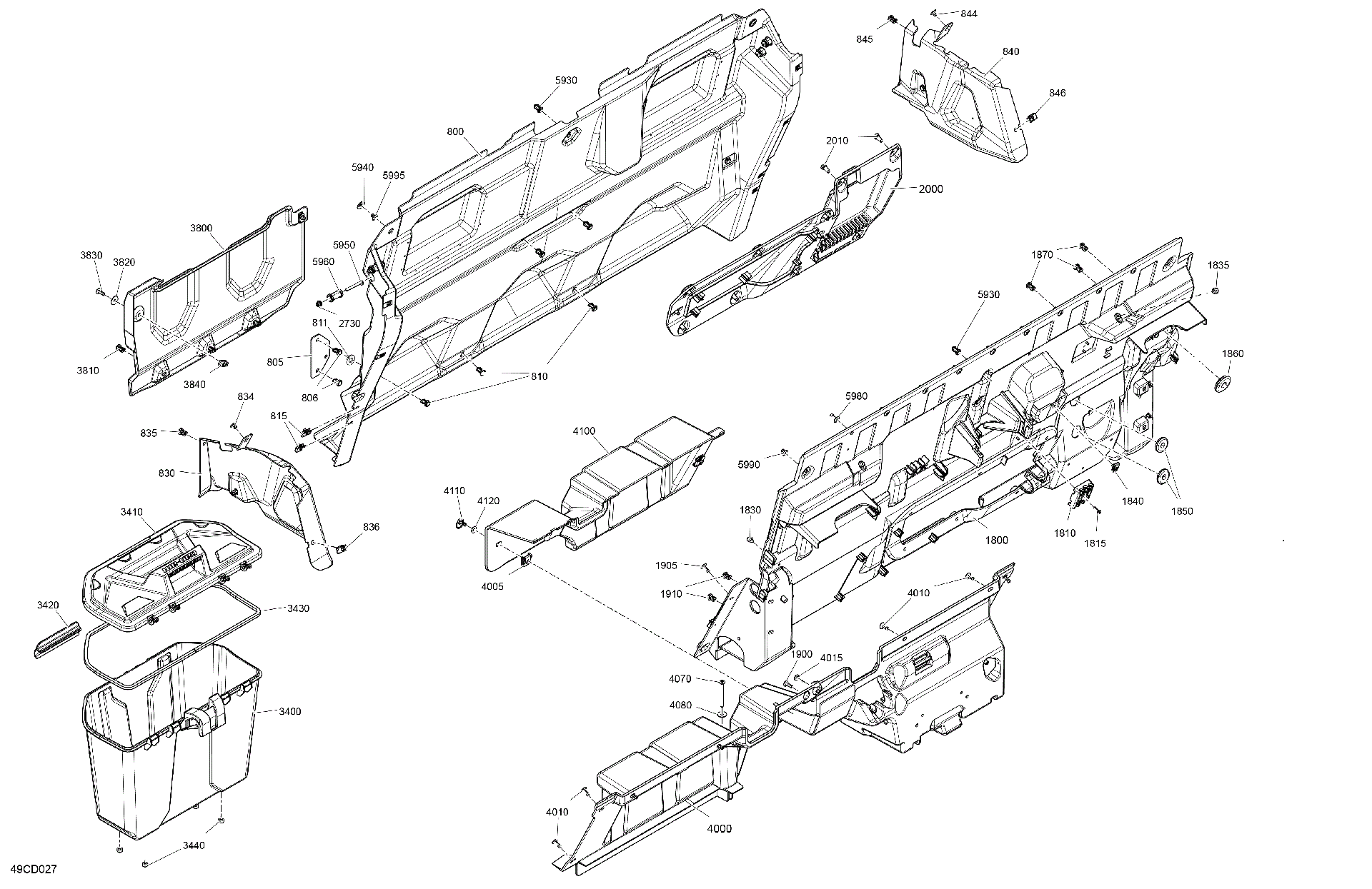 An Image of a Genuine Can-Am Parts Schematic Diagram showing the schematic - CAB INTERIOR - BACK WALL