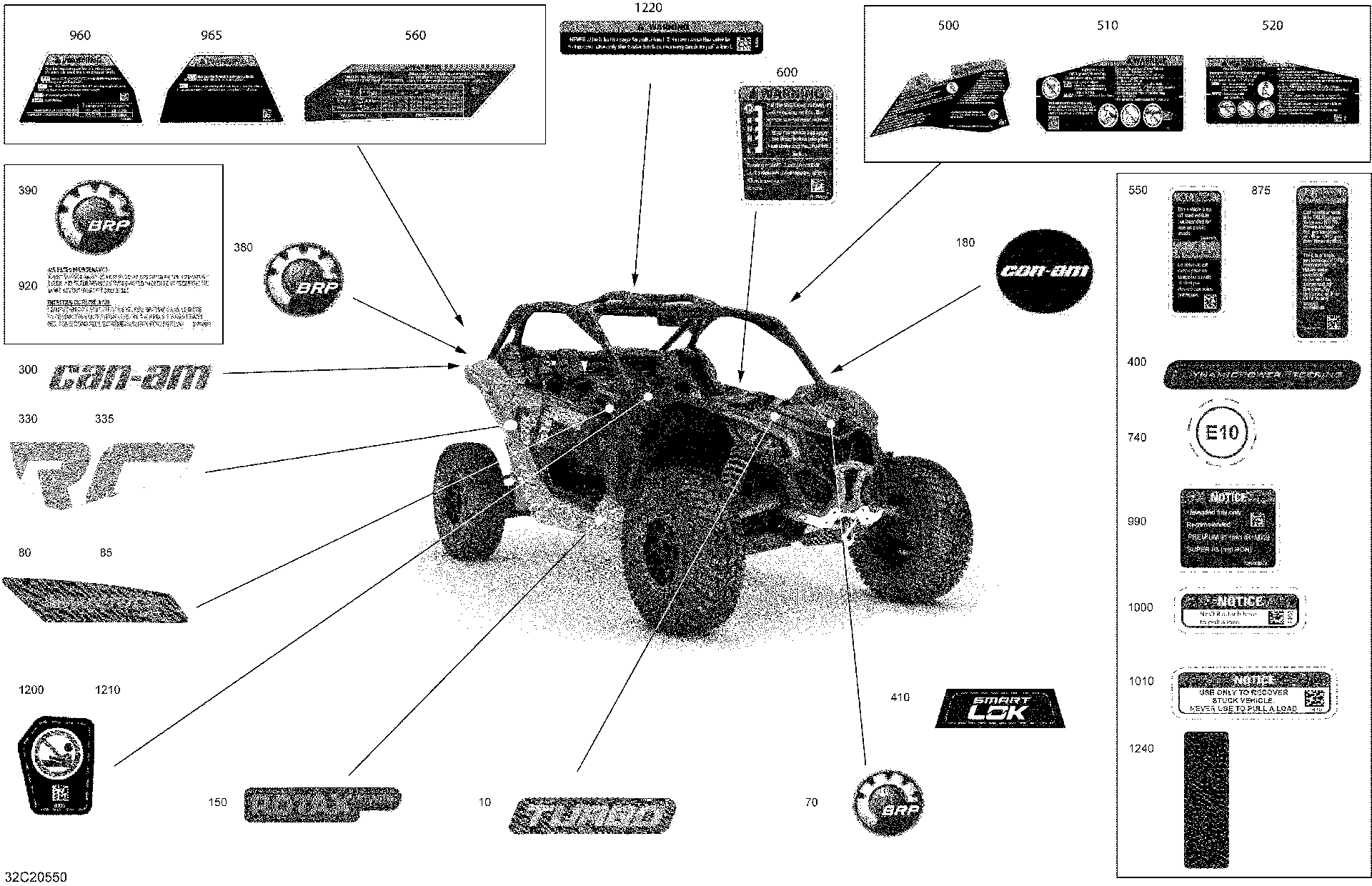 An Image of a Genuine Can-Am Parts Schematic Diagram showing the schematic - DECALS - X RC