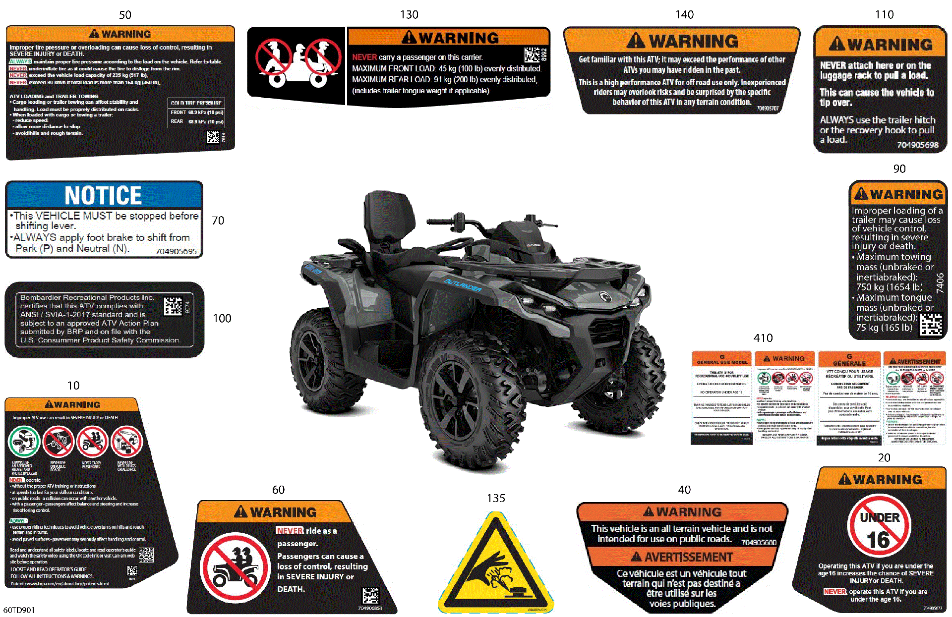 An Image of a Genuine Can-Am Parts Schematic Diagram showing the schematic - BODY - WARNING DECALS
