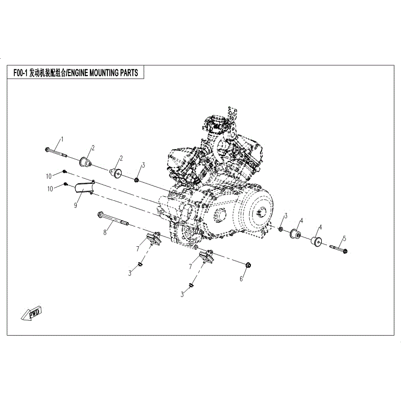 An Image of a Genuine CFMOTO Parts Schematic Diagram showing the schematic - ENGINE MOUNTING PARTS - 2018 CFMOTO UFORCE 800