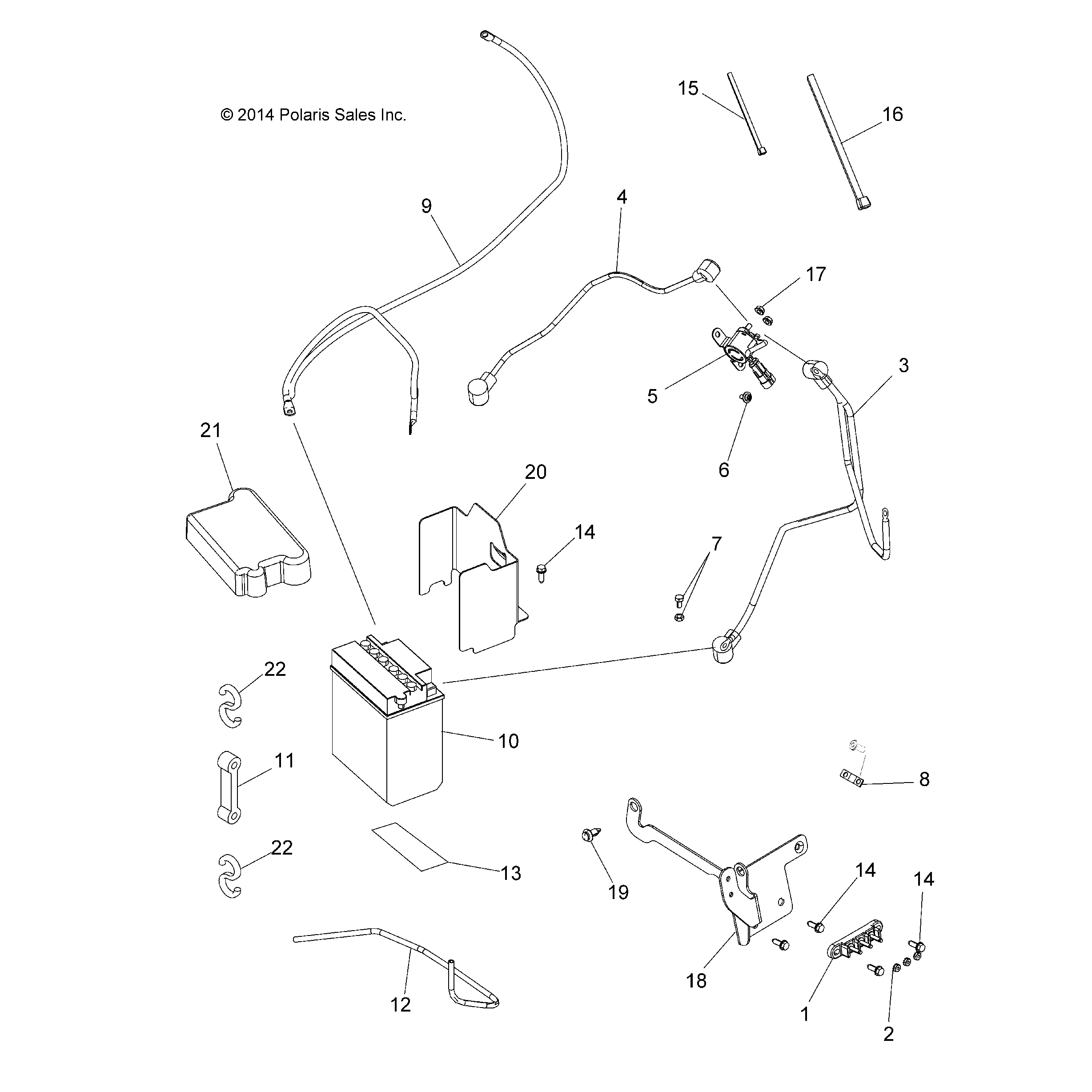 An Image of a Genuine Polaris Parts Schematic Diagram showing the schematic - ELECTRICAL: BATTERY - 2019 POLARIS SPORTSMAN 570 EFI X2 EPS