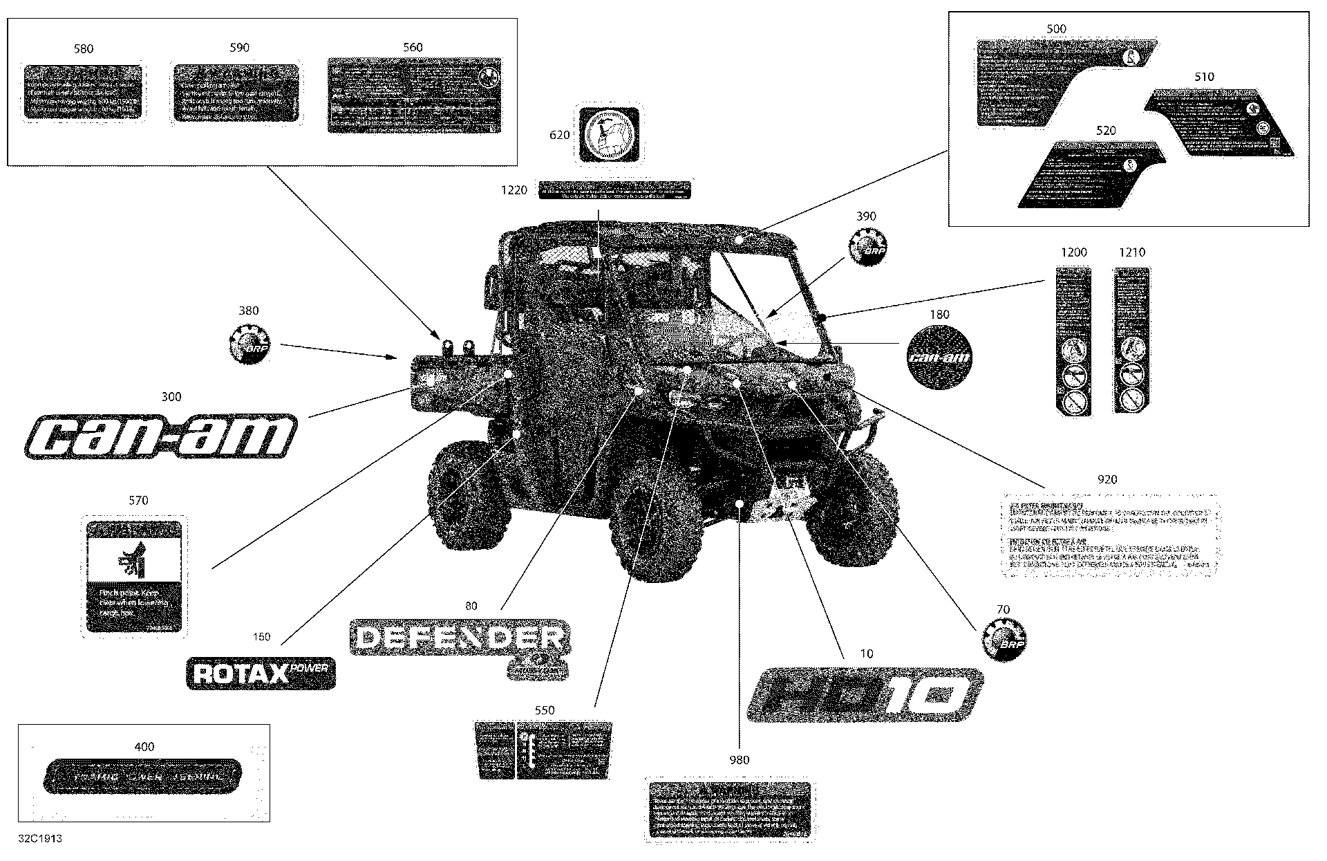 An Image of a Genuine Can-Am Parts Schematic Diagram showing the schematic - DECALS - HD10 - HUNTING EDITION