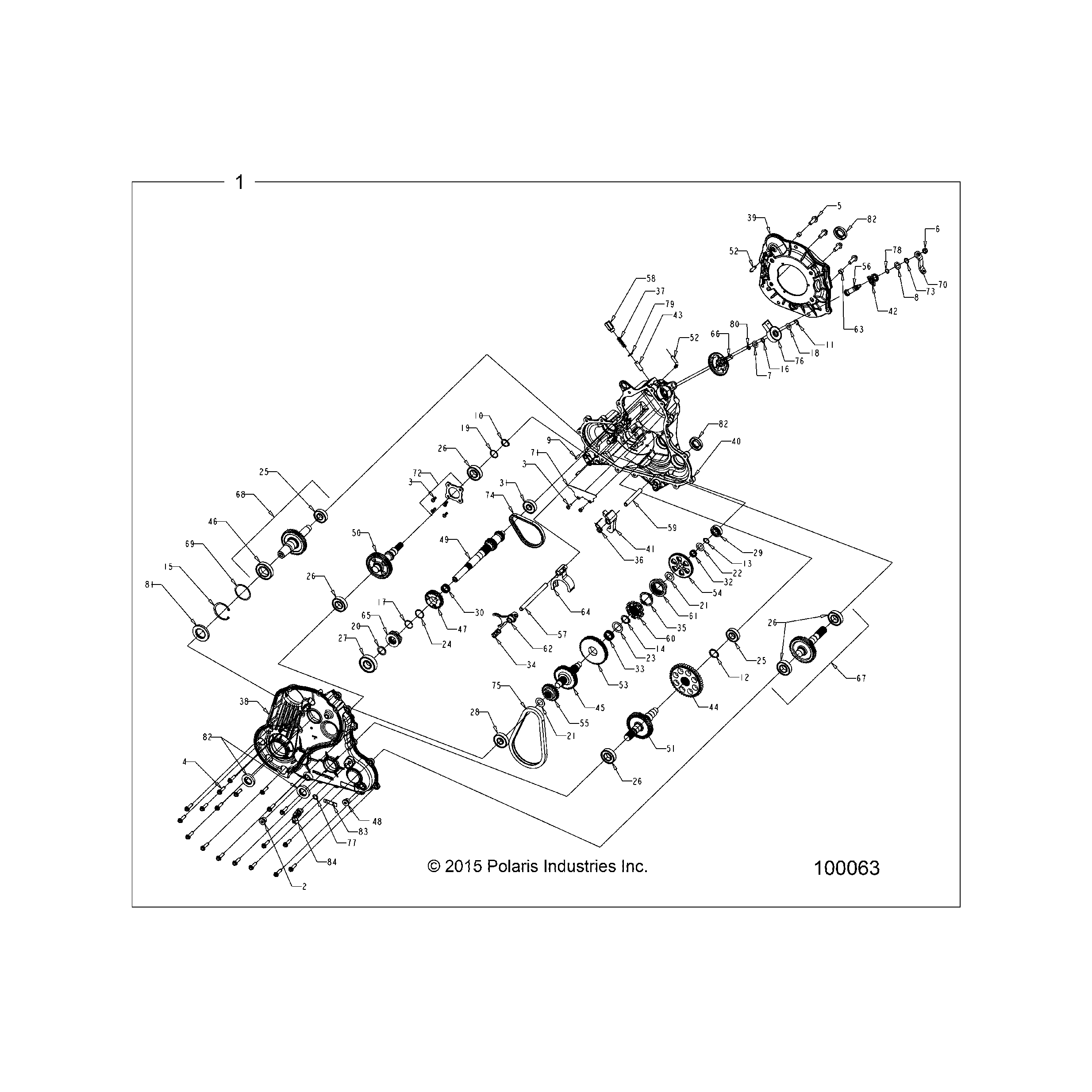 An Image of a Genuine Polaris Parts Schematic Diagram showing the schematic - DRIVE TRAIN: MAIN GEARCASE - 2018 POLARIS SPORTSMAN XP 1000