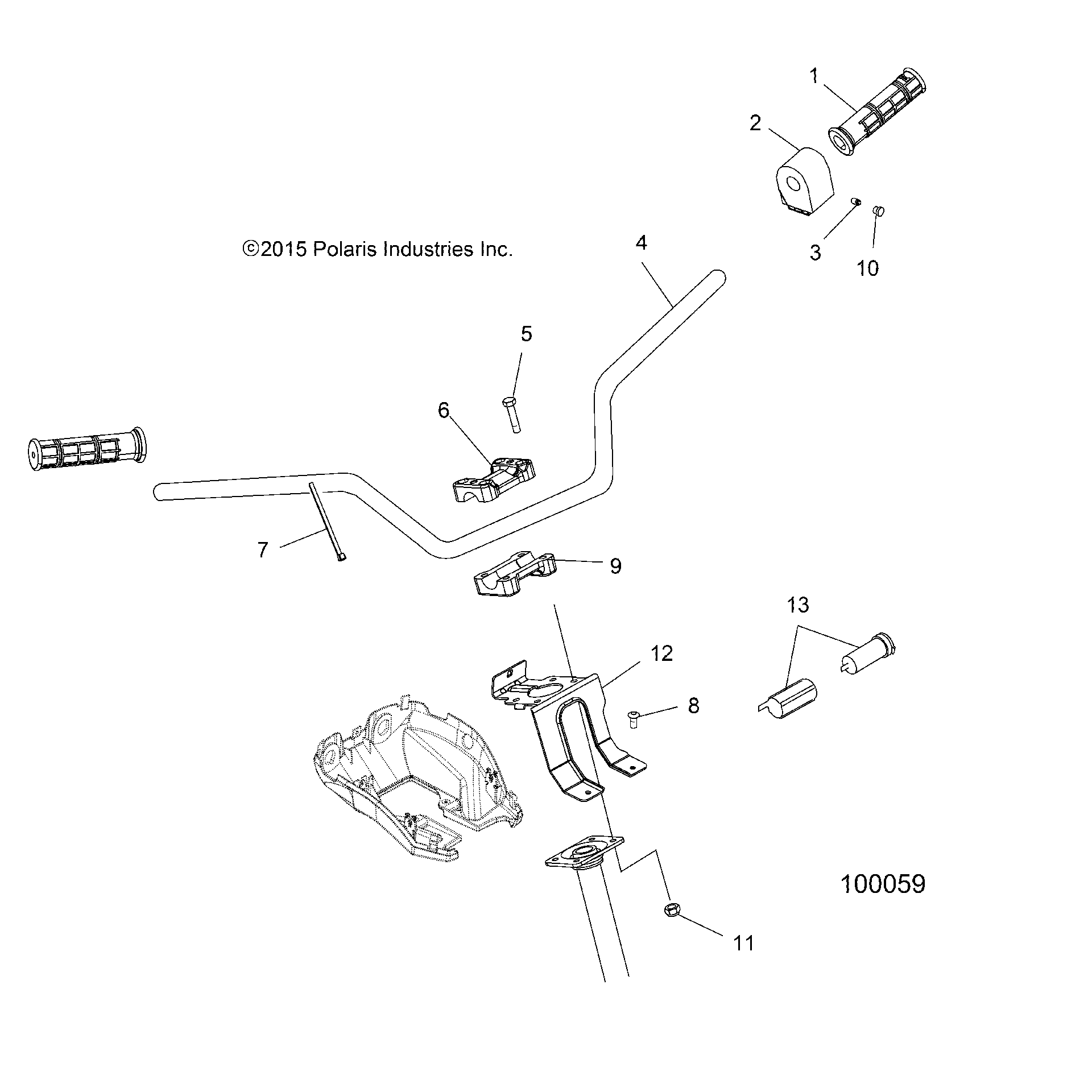 An Image of a Genuine Polaris Parts Schematic Diagram showing the schematic - STEERING: HANDLEBAR and CONTROLS - 2016 POLARIS SPORTSMAN TOURING 570 EFI/EPS