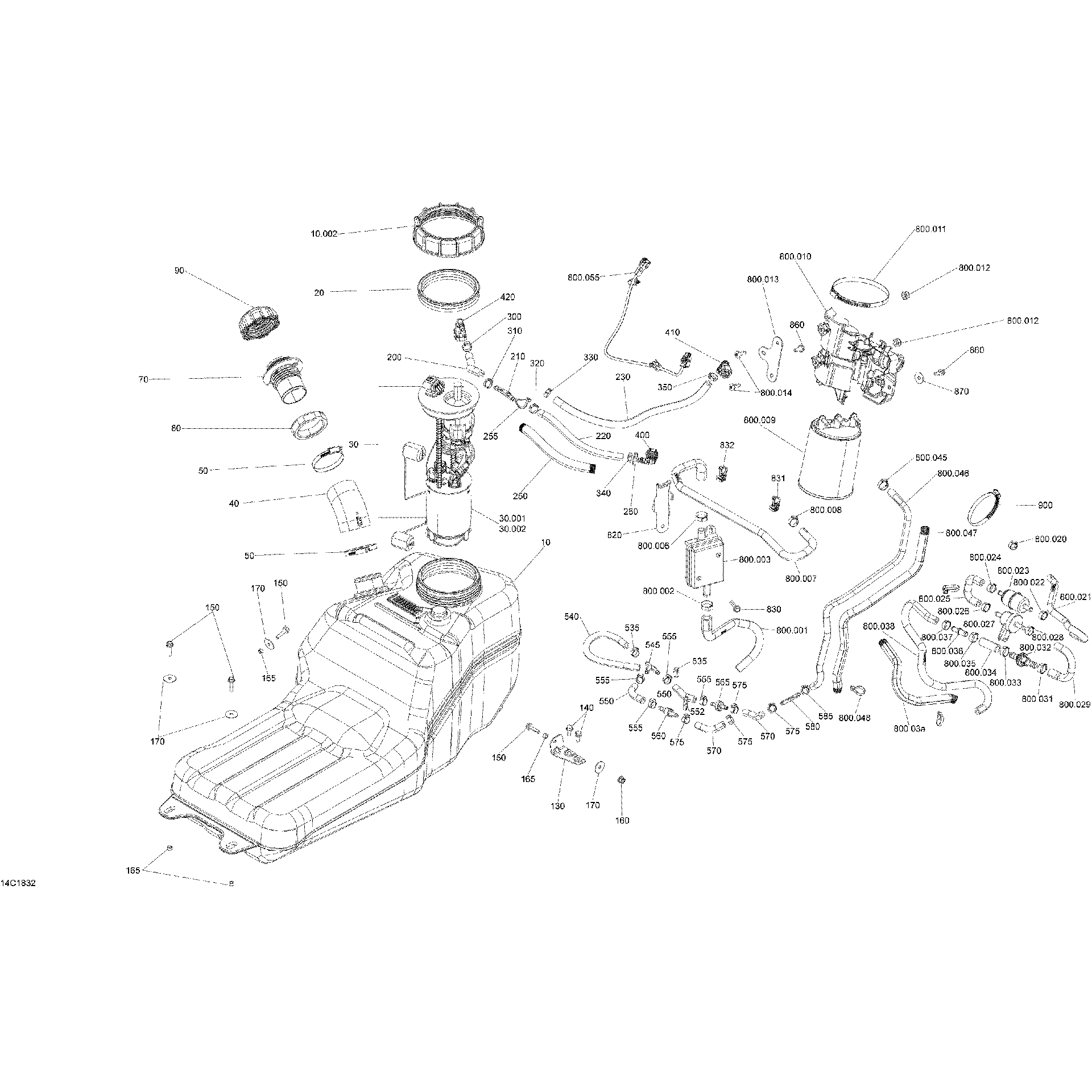 An Image of a Genuine Can-Am Parts Schematic Diagram showing the schematic - FUEL MAVERICK TRAIL - EVAP MODEL
