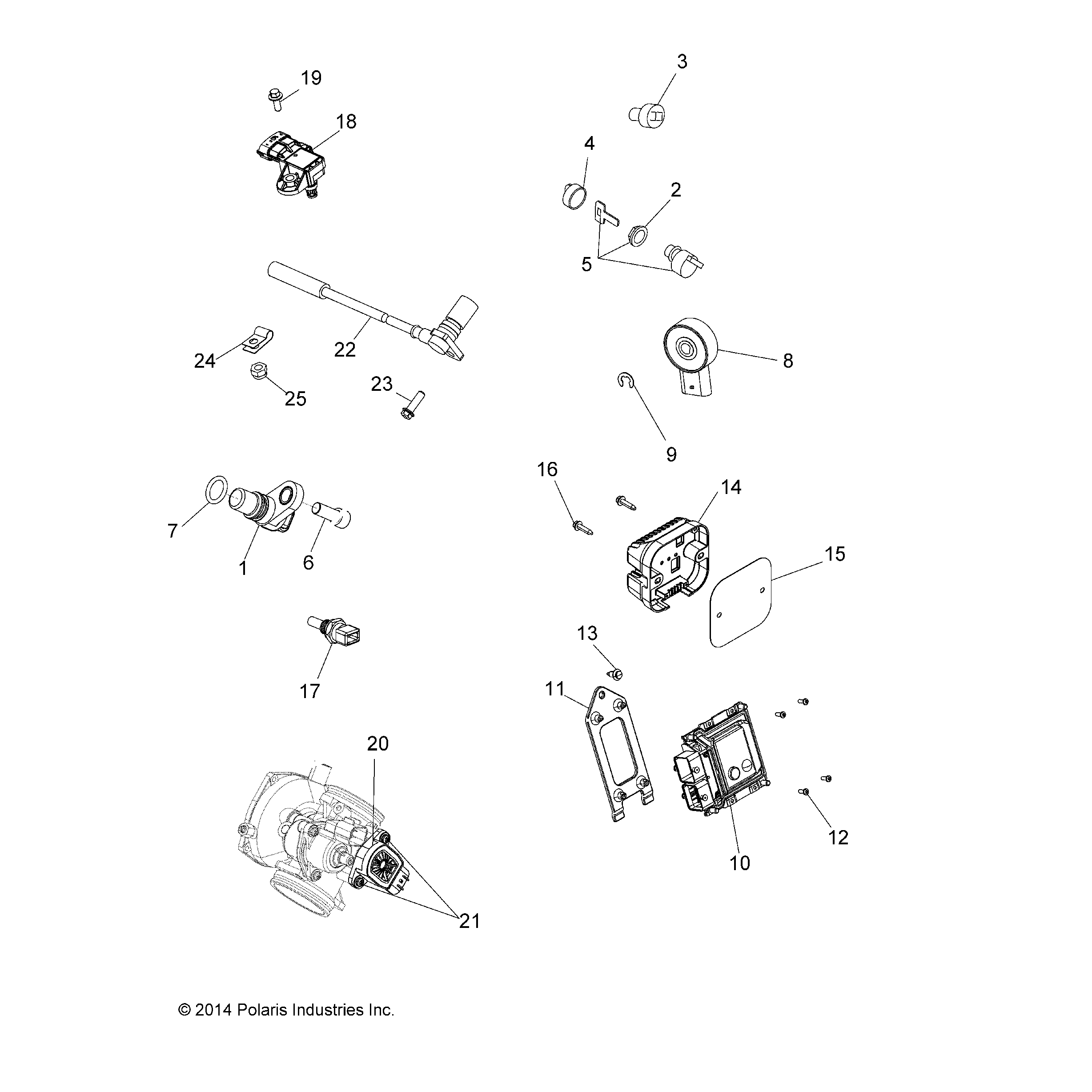 An Image of a Genuine Polaris Parts Schematic Diagram showing the schematic - ELECTRICAL: SWITCHES SENSORS and ECM - 2018 POLARIS SPORTSMAN TOURING 570 SP