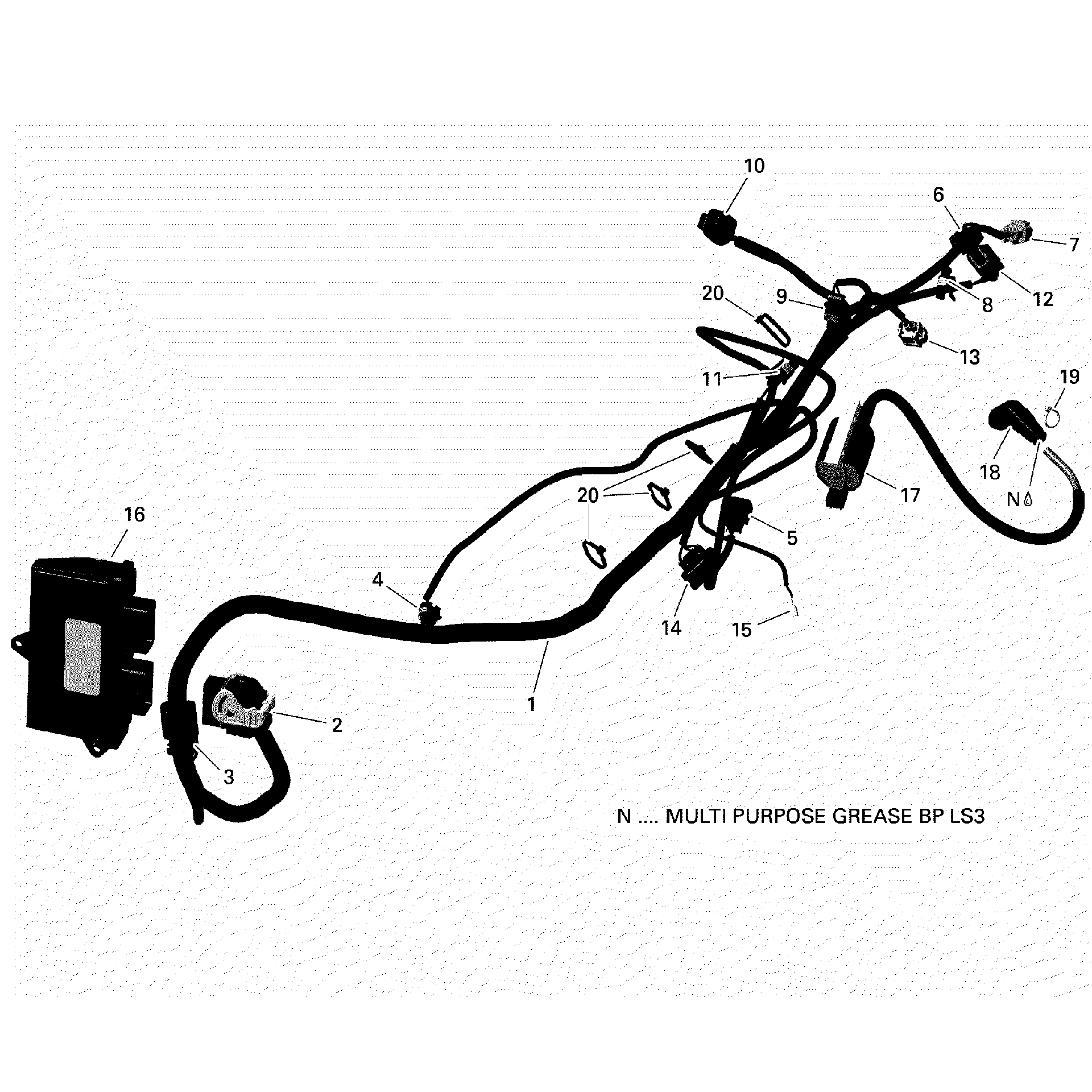 An Image of a Genuine Can-Am Parts Schematic Diagram showing the schematic - ENGINE HARNESS AND ELECTRONIC MODULE
