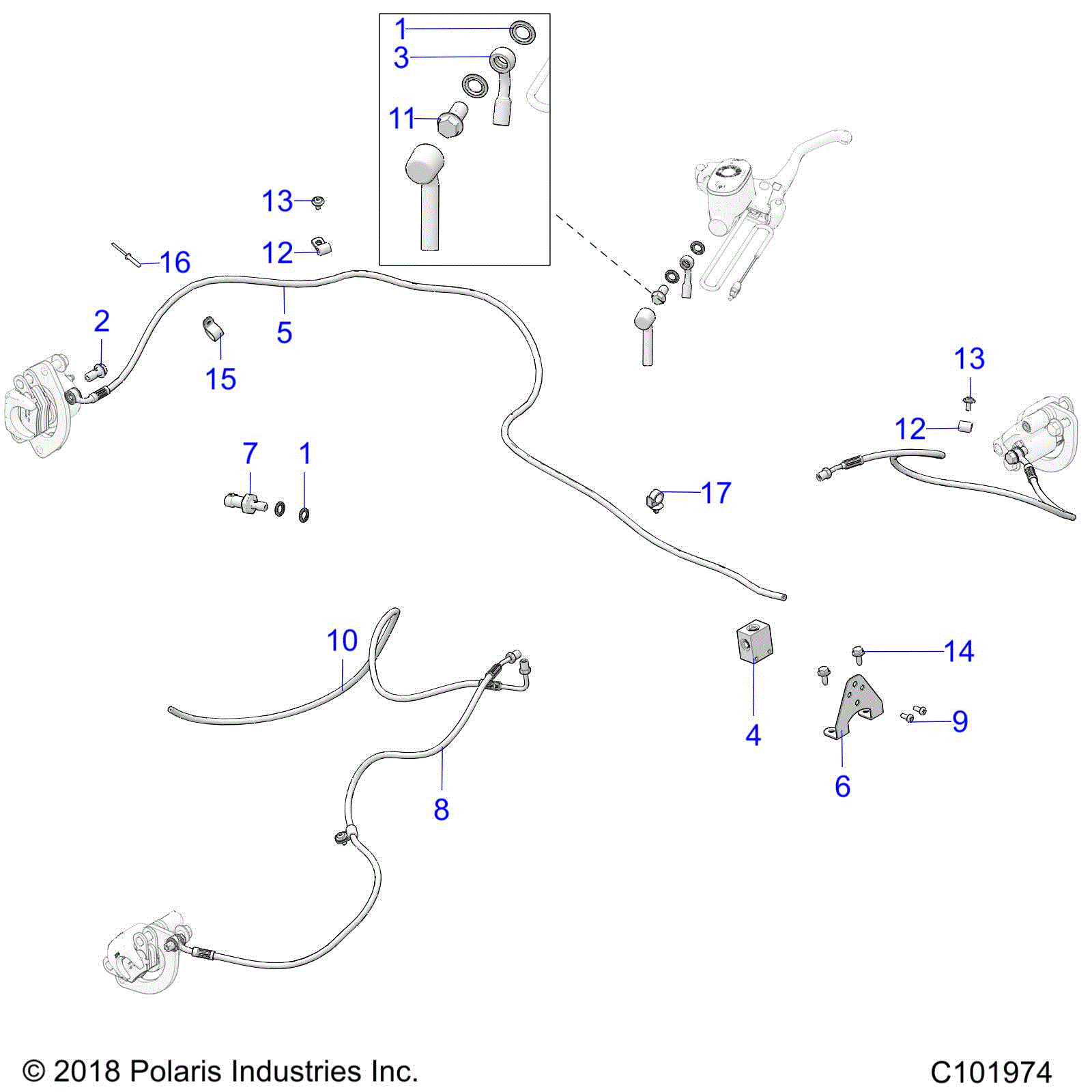 An Image of a Genuine Polaris Parts Schematic Diagram showing the schematic - BRAKES: BRAKE LINES - 2019 POLARIS SPORTSMAN 850 SP 48