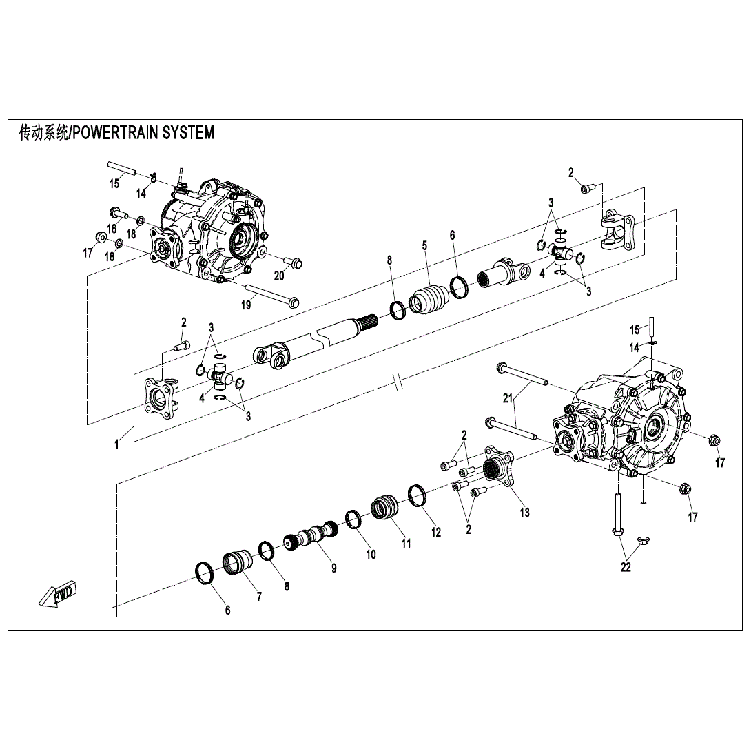 An Image of a Genuine CFMOTO Parts Schematic Diagram showing the schematic - DRIVETRAIN SYSTEM - 2023 CFMOTO ZFORCE 950 HO EX