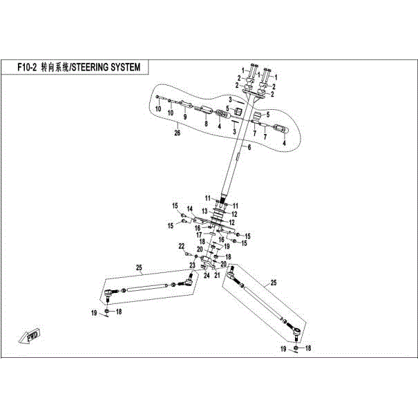 An Image of a genuine CFMOTO Parts Schematic Diagram showing the group - STEERING SYSTEM - 2015 CFMOTO CFORCE 500 HO