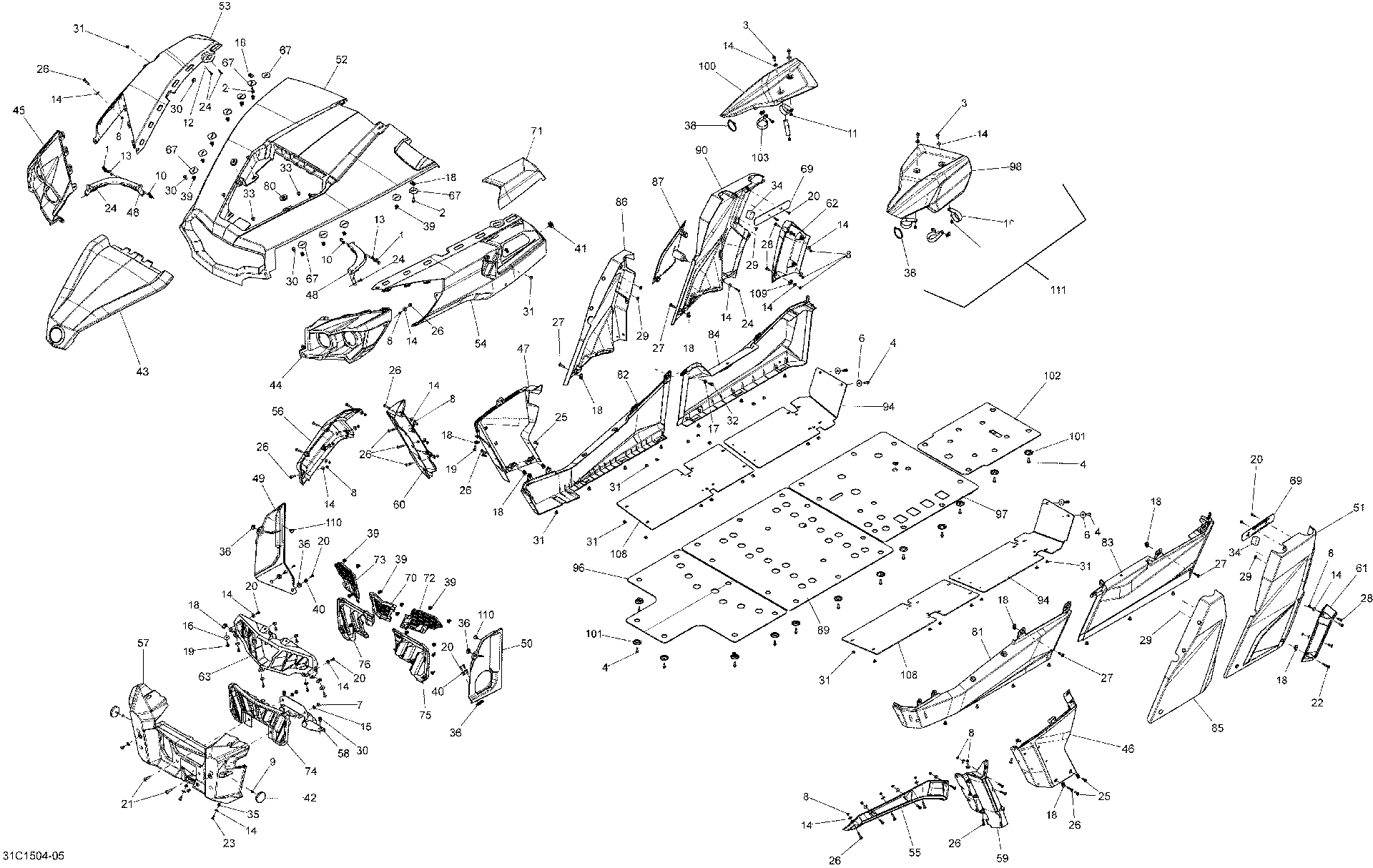 An Image of a Genuine Can-Am Parts Schematic Diagram showing the schematic - BODY AND ACCESSORIES _31C1504