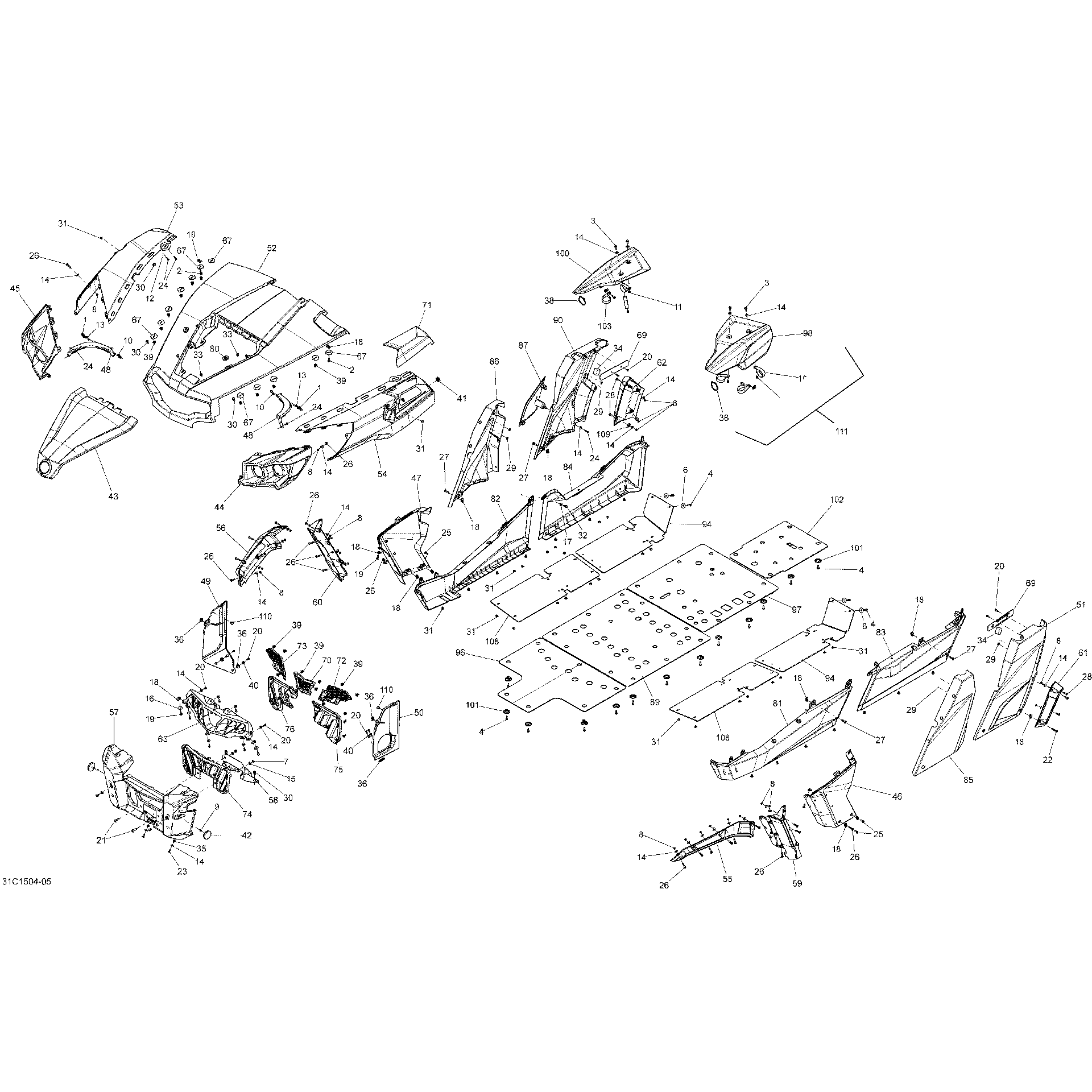 An Image of a Genuine Can-Am Parts Schematic Diagram showing the schematic - BODY AND ACCESSORIES _31C1505