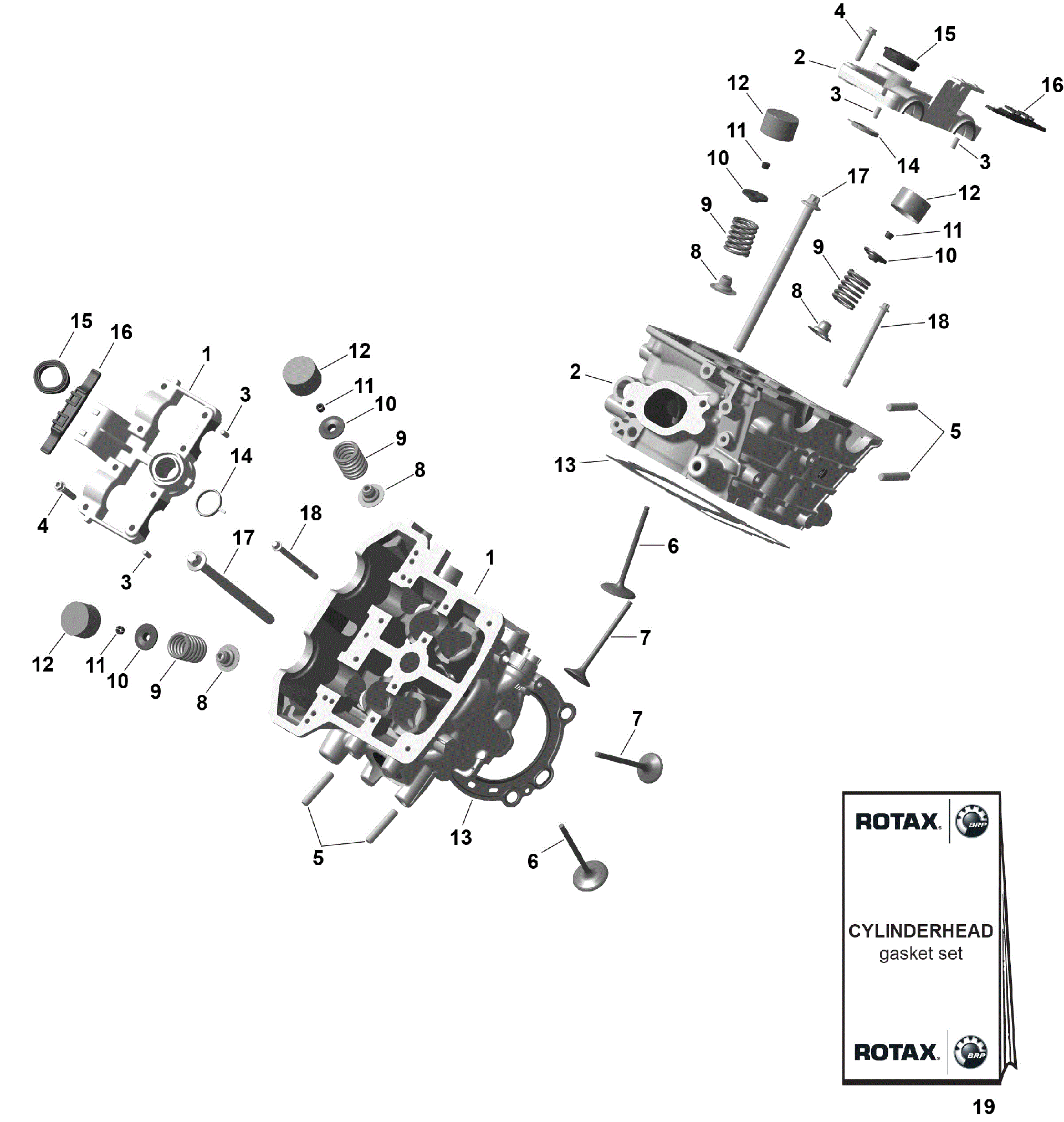 An Image of a Genuine Can-Am Parts Schematic Diagram showing the schematic - ROTAX - CYLINDER HEAD
