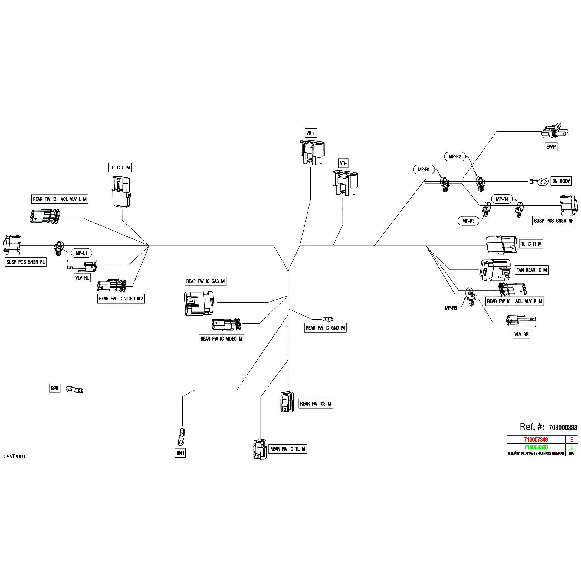 An Image of a Genuine Can-Am Parts Schematic Diagram showing the schematic - ELECTRIC - JUNCTION WIRING HARNESS - 710008320