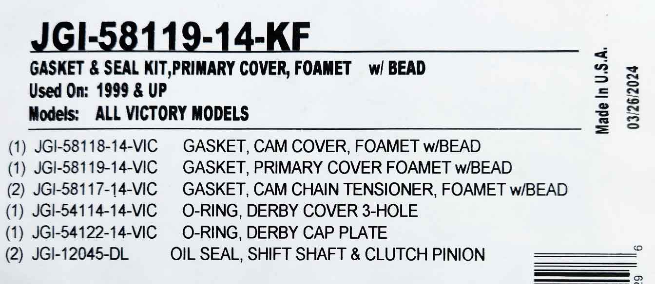 Engine Gasket & Seal Kit 1999-2017 Victory by James Gaskets 58119-14-KF Primary Cover Gasket & Seals