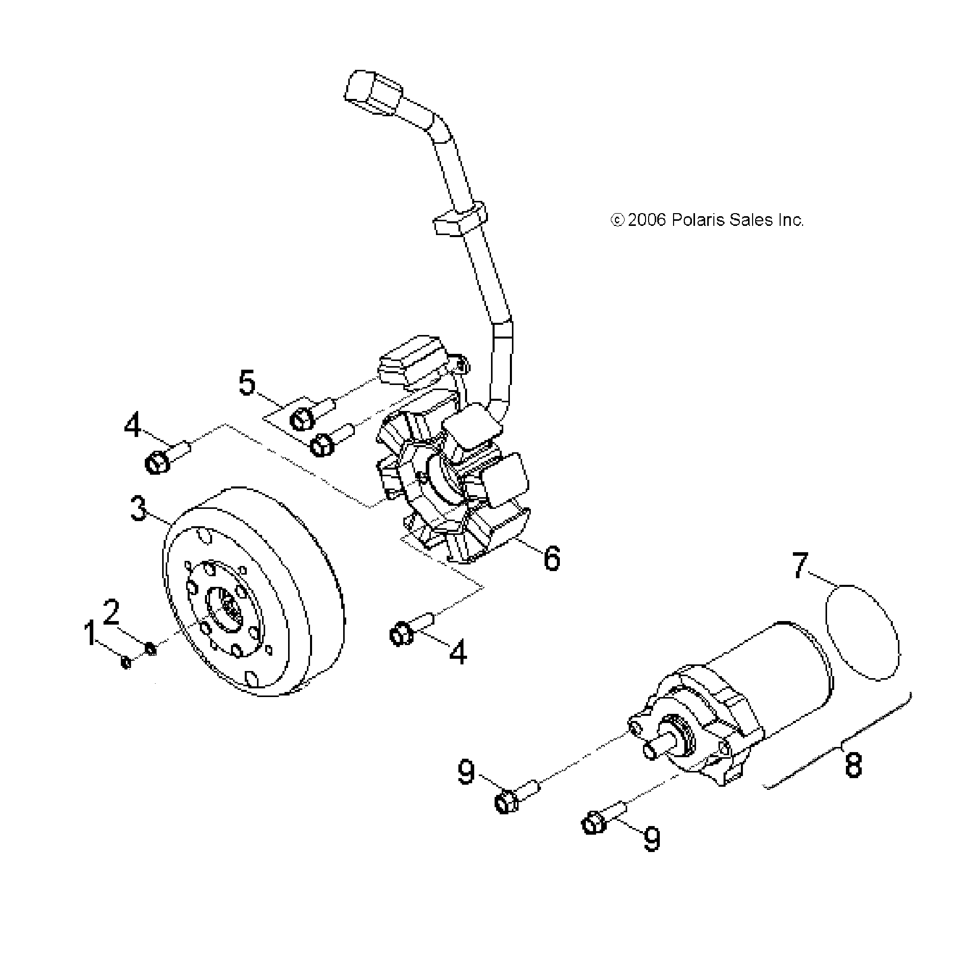 An Image of a Genuine Polaris Parts Schematic Diagram showing the schematic - ENGINE: GENERATOR and STARTING MOTOR - 2016 POLARIS OUTLAW 90