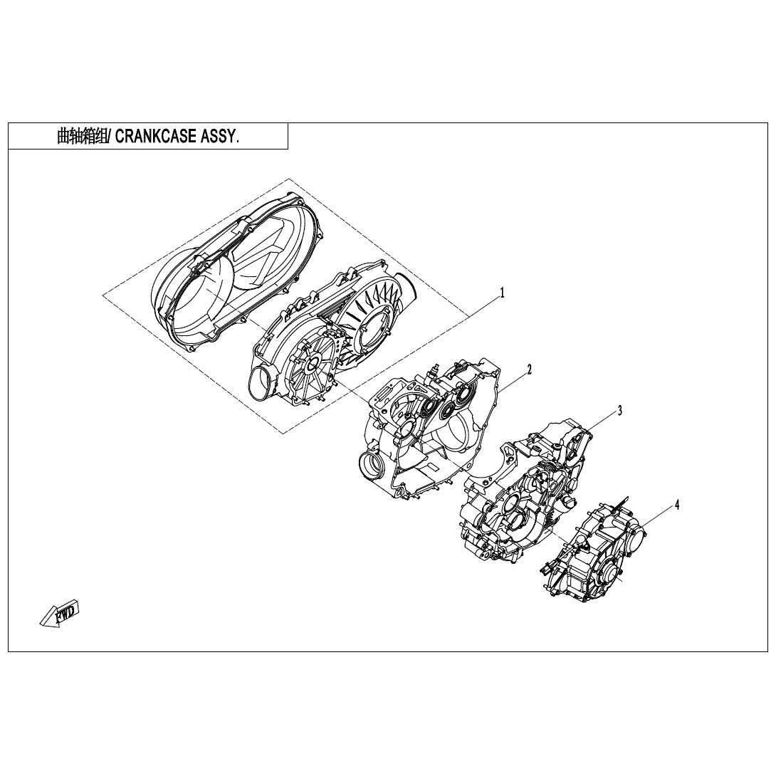 An Image of a genuine CFMOTO Parts Schematic Diagram showing the group - CRANCKCASE ASSY - 2021 CFMOTO CFORCE 500 S