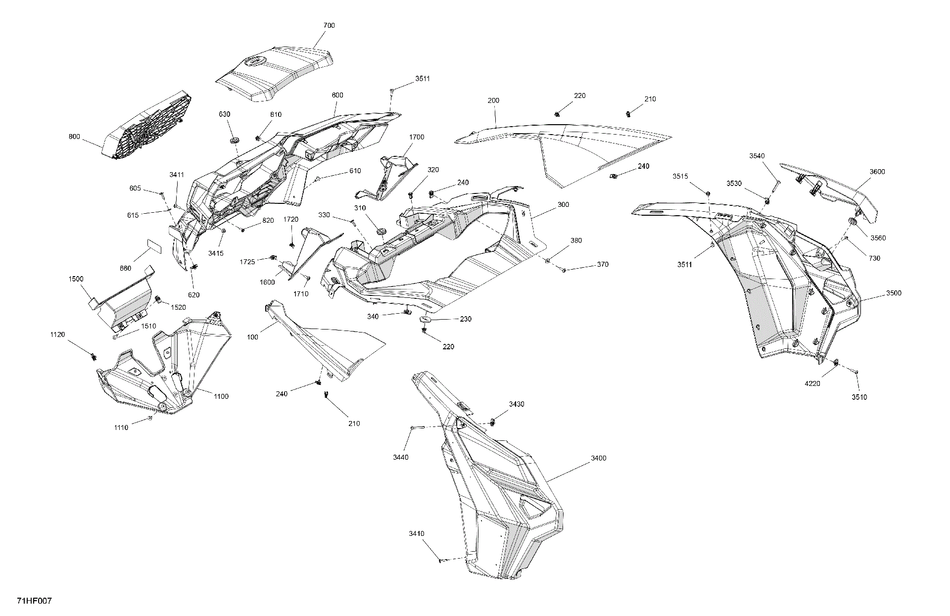 An Image of a Genuine Can-Am Parts Schematic Diagram showing the schematic - BODY - FRONT SECTION