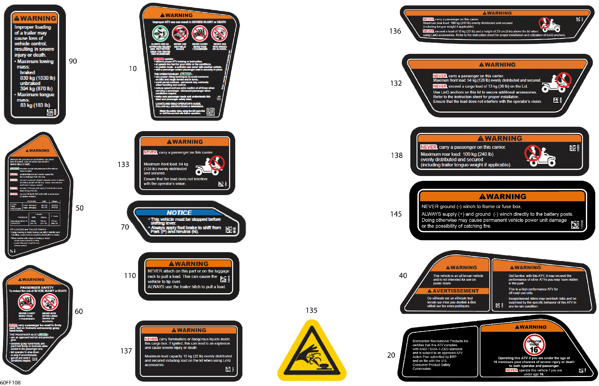 An Image of a Genuine Can-Am Parts Schematic Diagram showing the schematic - BODY - WARNING DECALS
