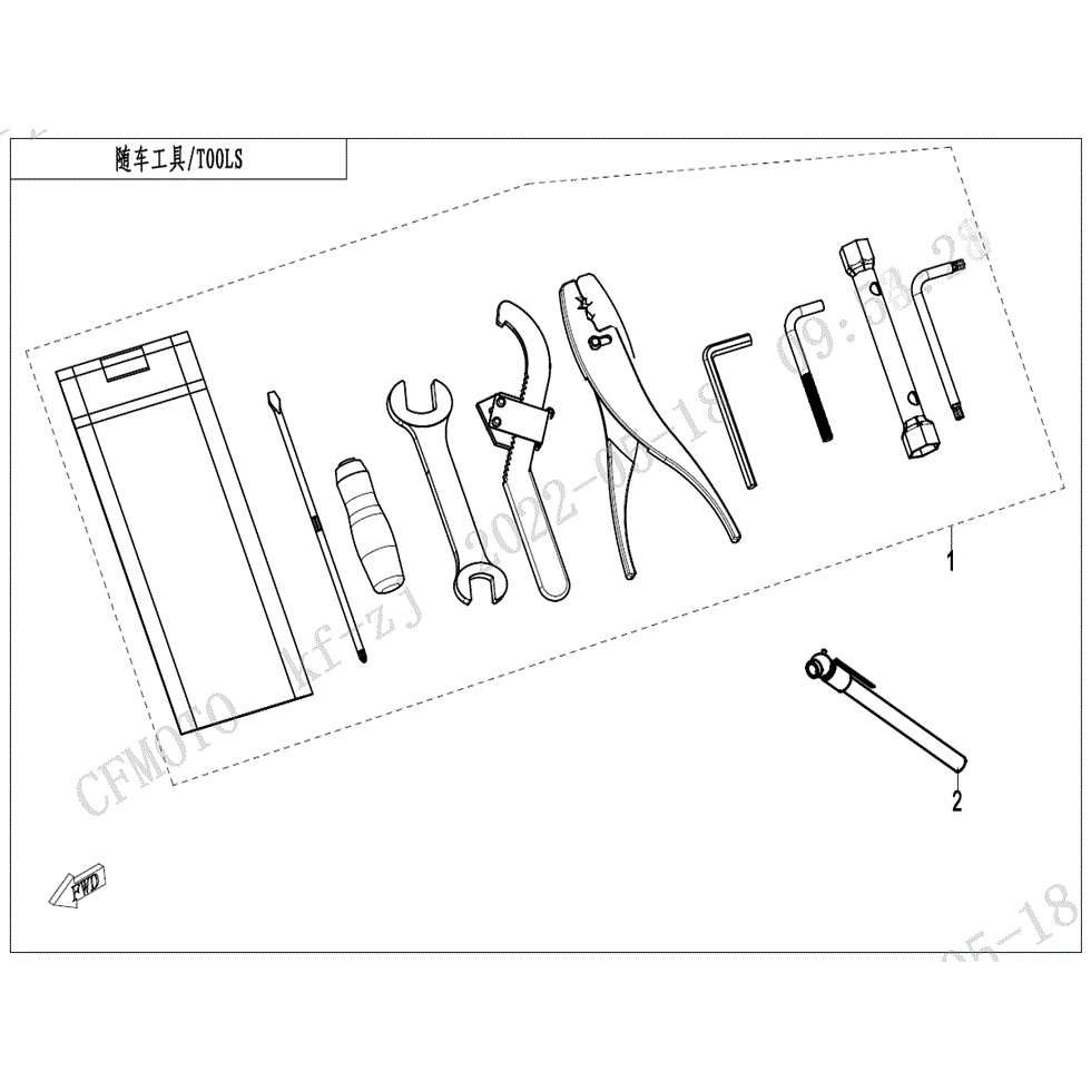 An Image of a genuine CFMOTO Parts Schematic Diagram showing the group - TOOLS - 2023 CFMOTO CFORCE 1000