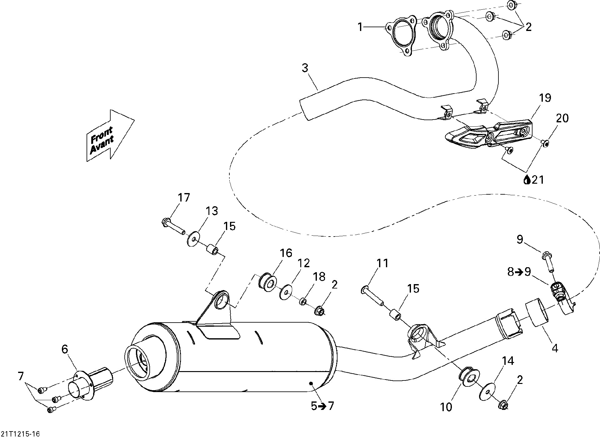 An Image of a Genuine Can-Am Parts Schematic Diagram showing the schematic - EXHAUST SYSTEM